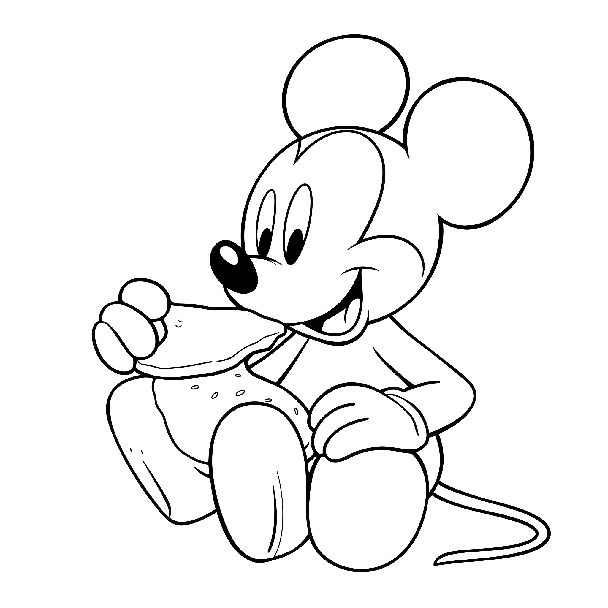 Mickey waving cheerfully Coloring Page (free black-and-white line drawing printable PDF for all, from beginners to advanced learners, including children, teens, adults, and seniors)