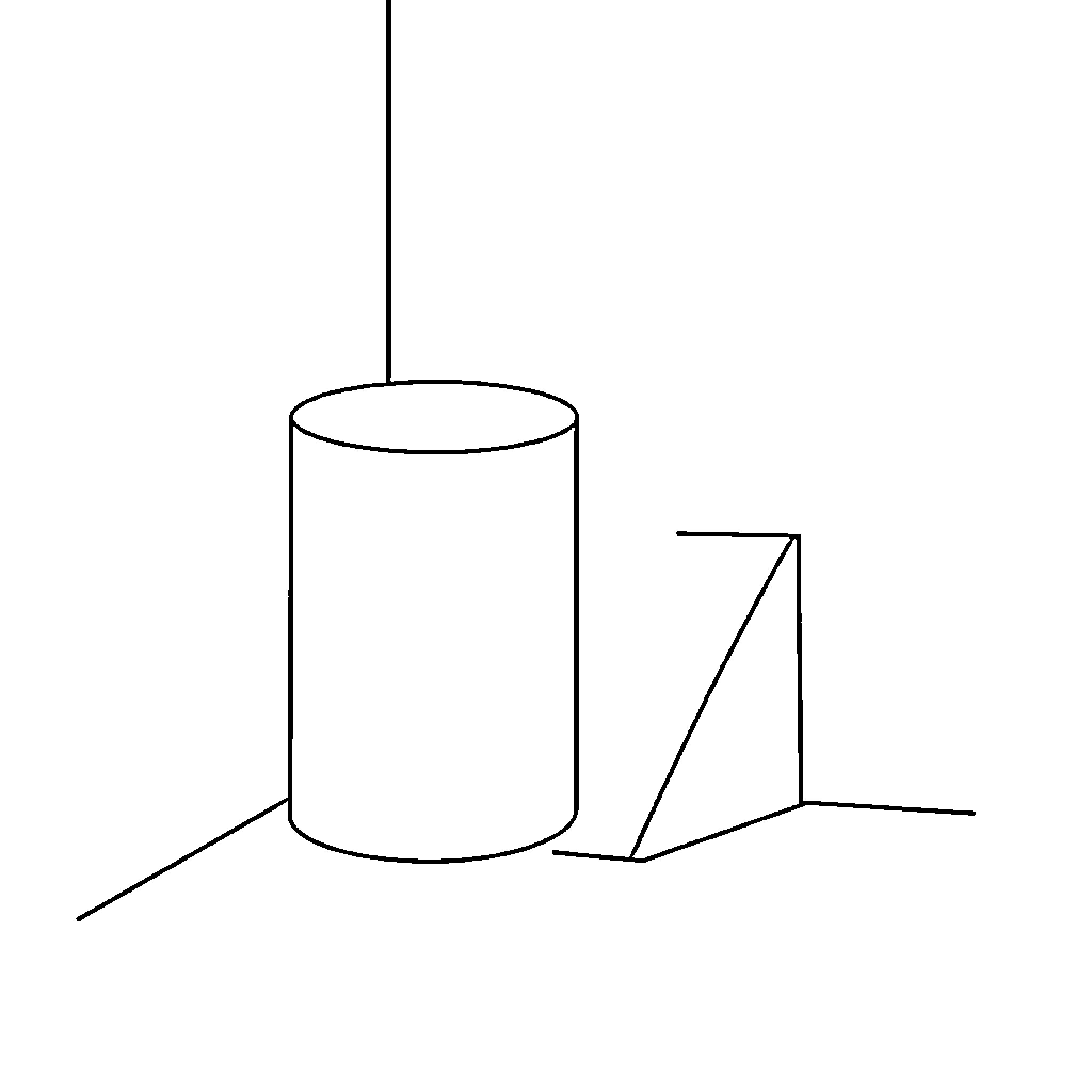 Cylinder and geometric shapes on plain backdrop Coloring Page (free black-and-white line drawing printable PDF for all, from beginners to advanced learners, including children, teens, adults, and seniors)
