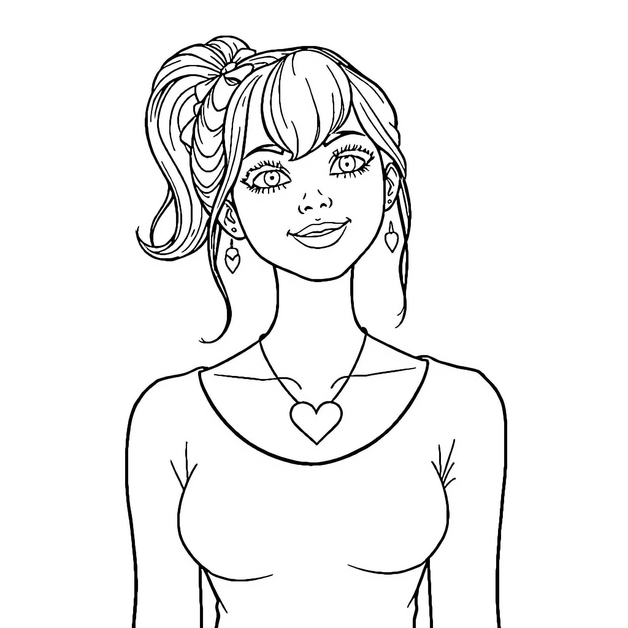 Elysa's Cheerful Expression Coloring Page (free black-and-white line drawing printable PDF for all, from beginners to advanced learners, including children, teens, adults, and seniors)