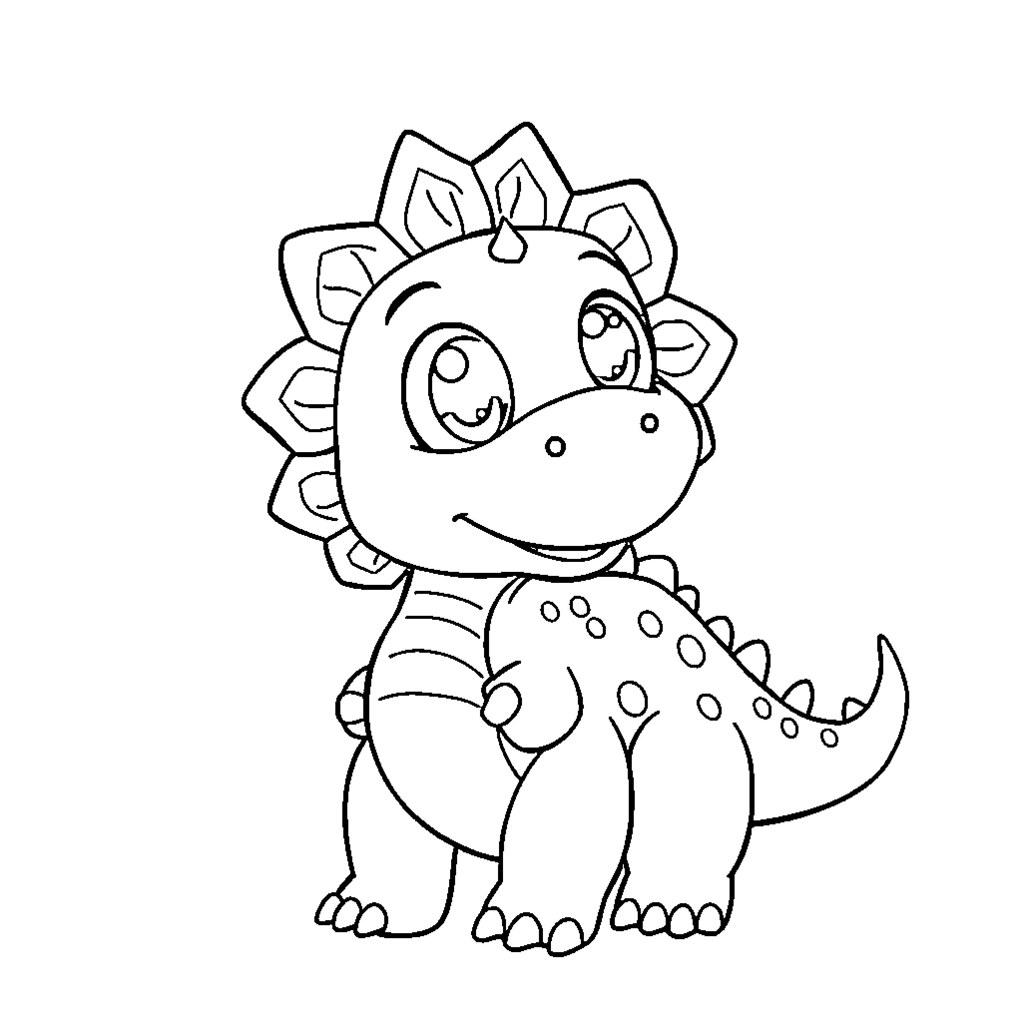 Dinosaur smiling and expressing joy Coloring Page (free black-and-white line drawing printable PDF for all, from beginners to advanced learners, including children, teens, adults, and seniors)