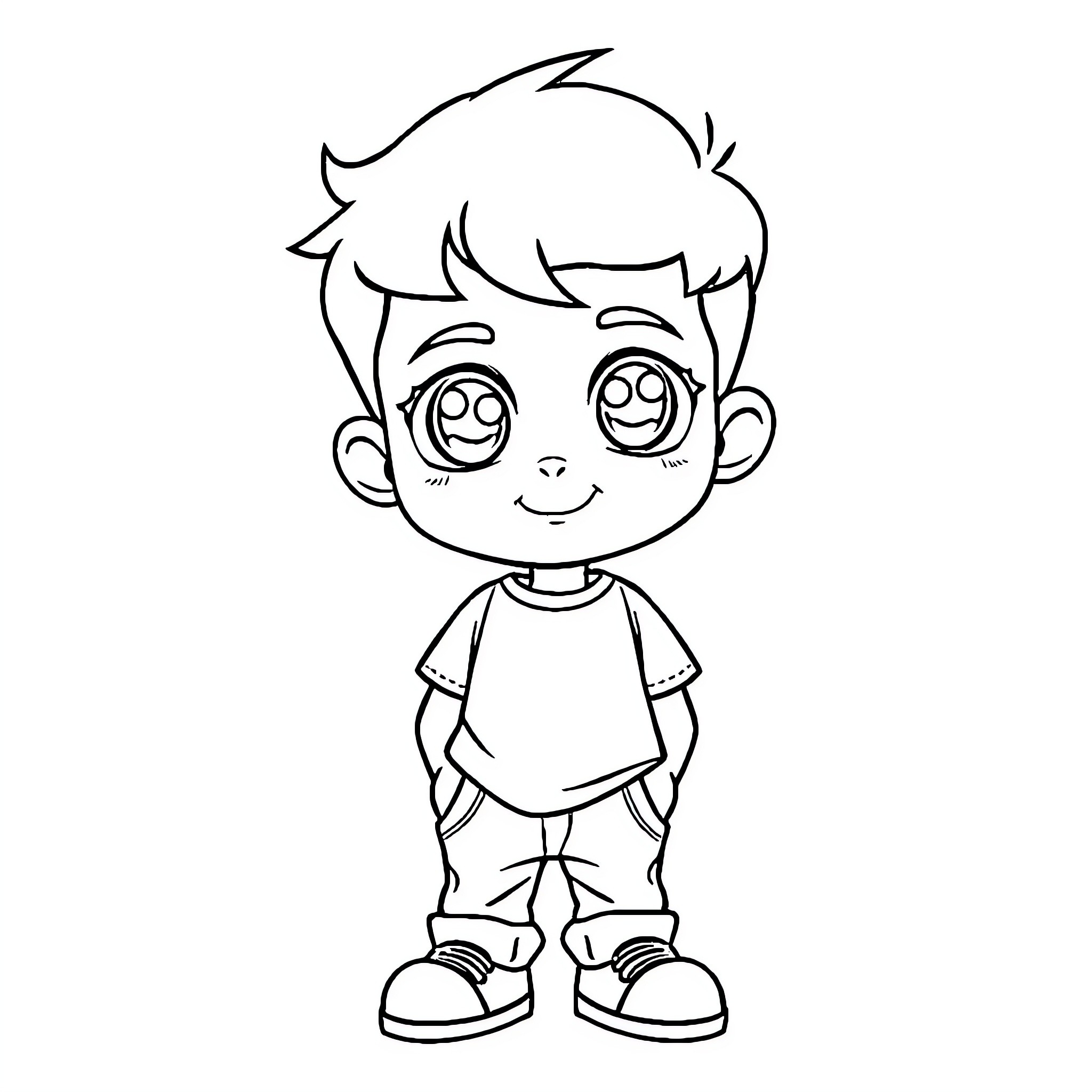 Boy with joyful expression and casual outfit Coloring Page (free black-and-white line drawing printable PDF for all, from beginners to advanced learners, including children, teens, adults, and seniors)