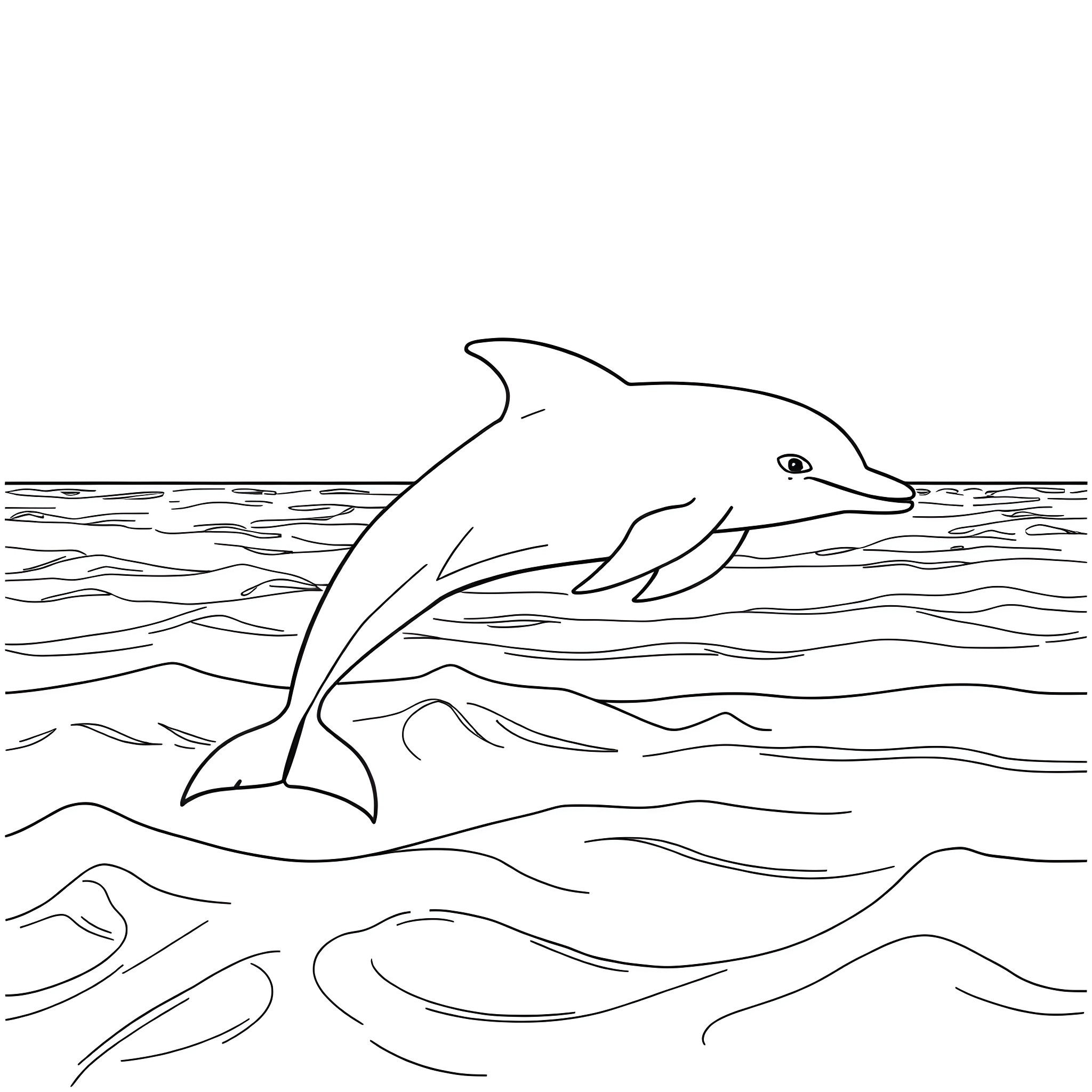 Dolphin jumping out of the ocean Coloring Page (free black-and-white line drawing printable PDF for all, from beginners to advanced learners, including children, teens, adults, and seniors)