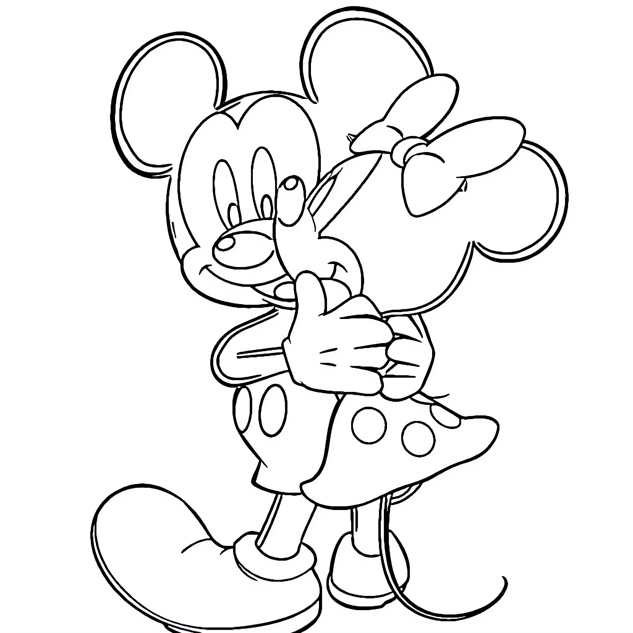Mickey Mouse waving happily with a bow Coloring Page (free black-and-white line drawing printable PDF for all, from beginners to advanced learners, including children, teens, adults, and seniors)