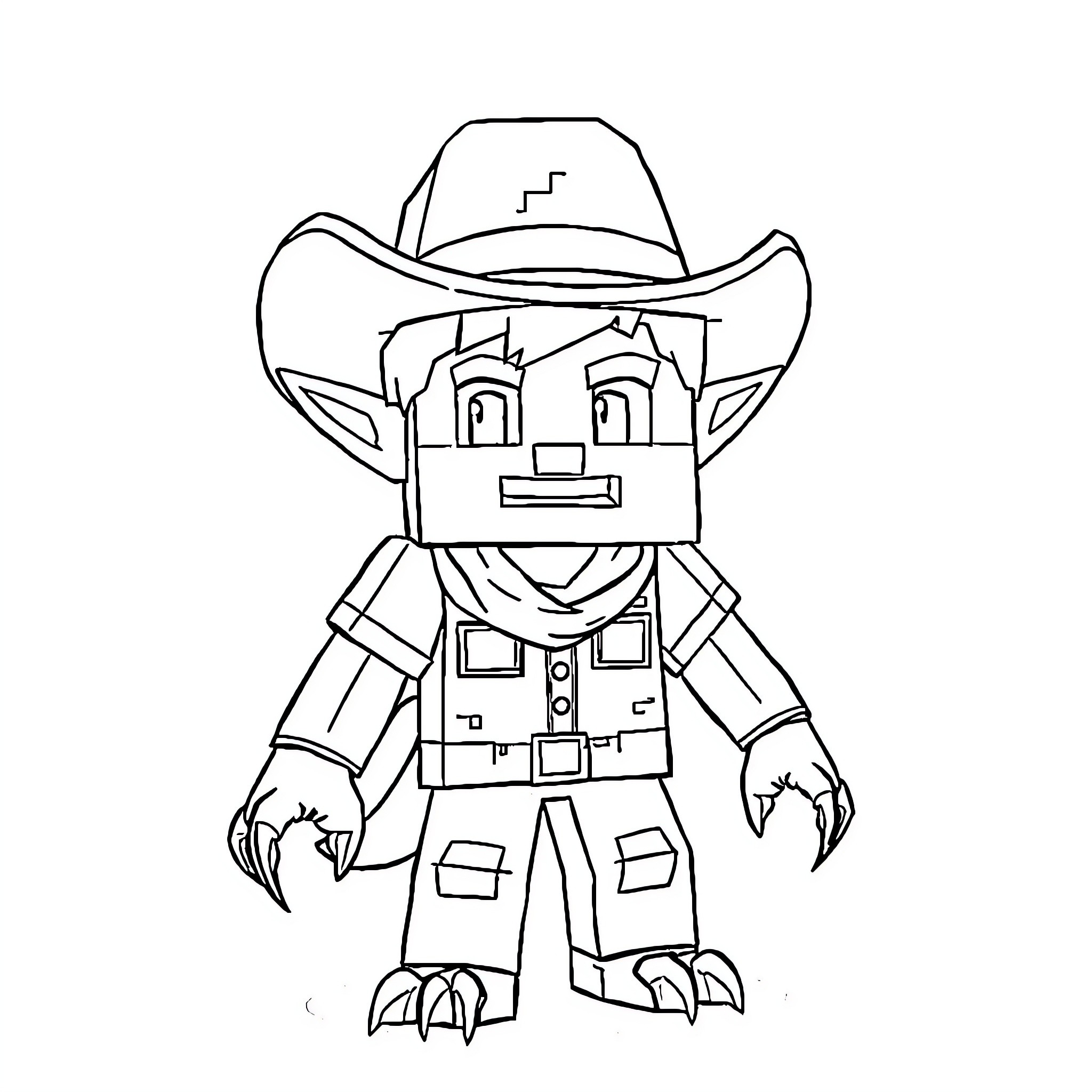 Steve the Cowboy Robot exploring the wild Coloring Page (free black-and-white line drawing printable PDF for all, from beginners to advanced learners, including children, teens, adults, and seniors)