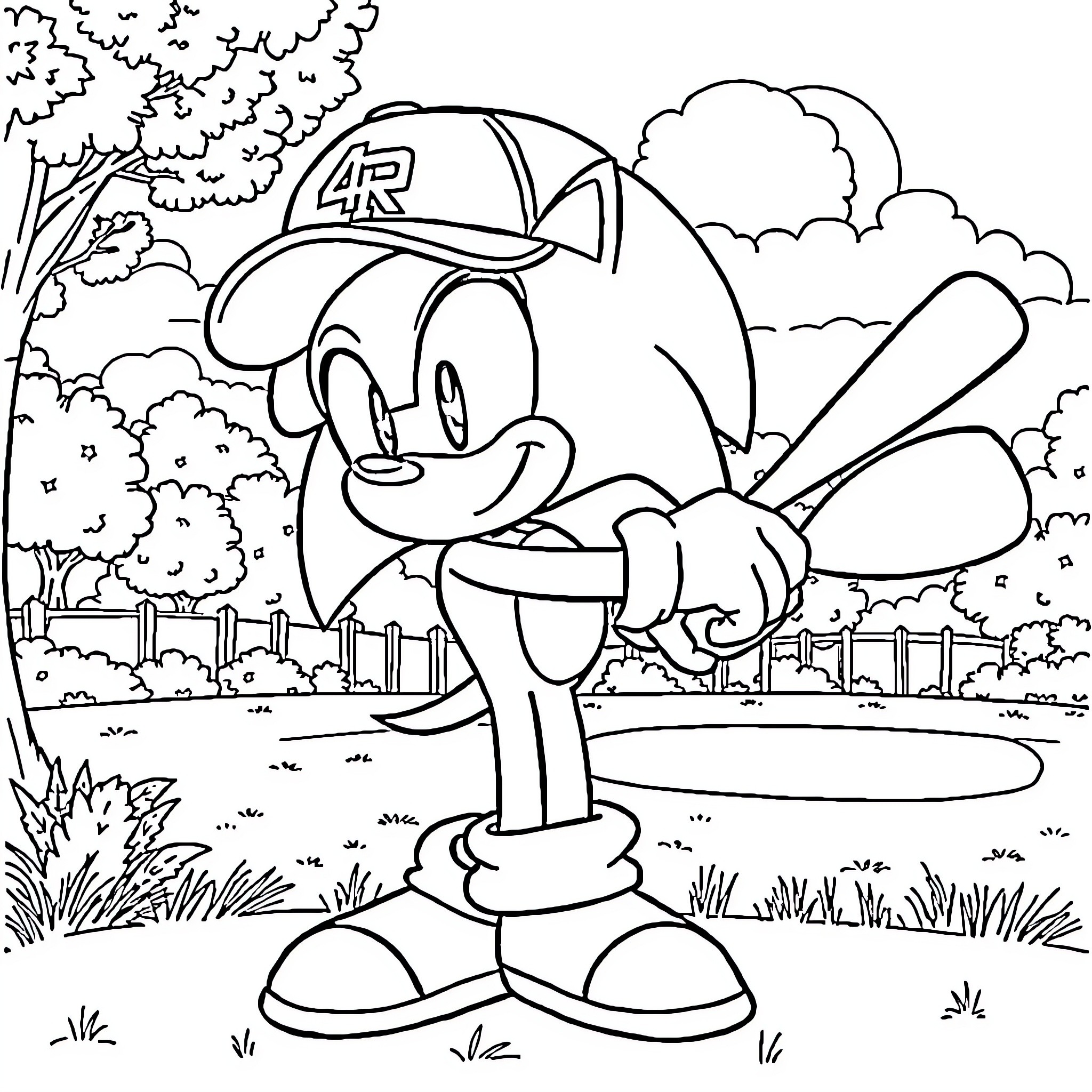 Sonic the Hedgehog enjoying the outdoors Coloring Page (free black-and-white line drawing printable PDF for all, from beginners to advanced learners, including children, teens, adults, and seniors)