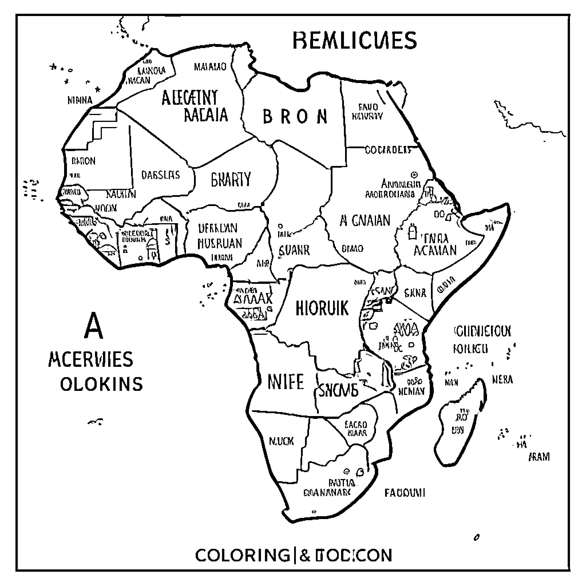 Africa's ethnic communities and geographical regions Coloring Page (free black-and-white line drawing printable PDF for all, from beginners to advanced learners, including children, teens, adults, and seniors)