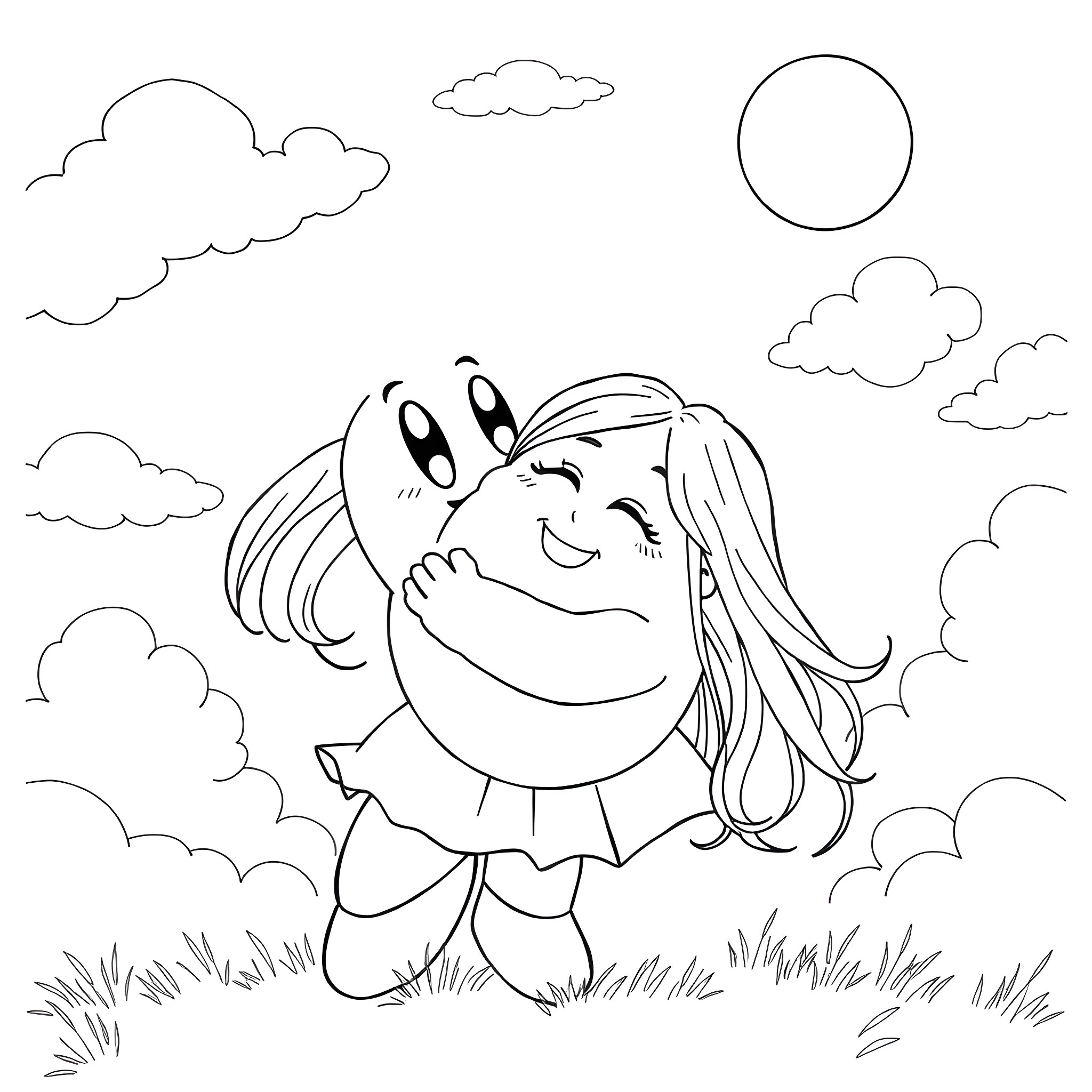 Kirby enjoying the outdoors Coloring Page (free black-and-white line drawing printable PDF for all, from beginners to advanced learners, including children, teens, adults, and seniors)