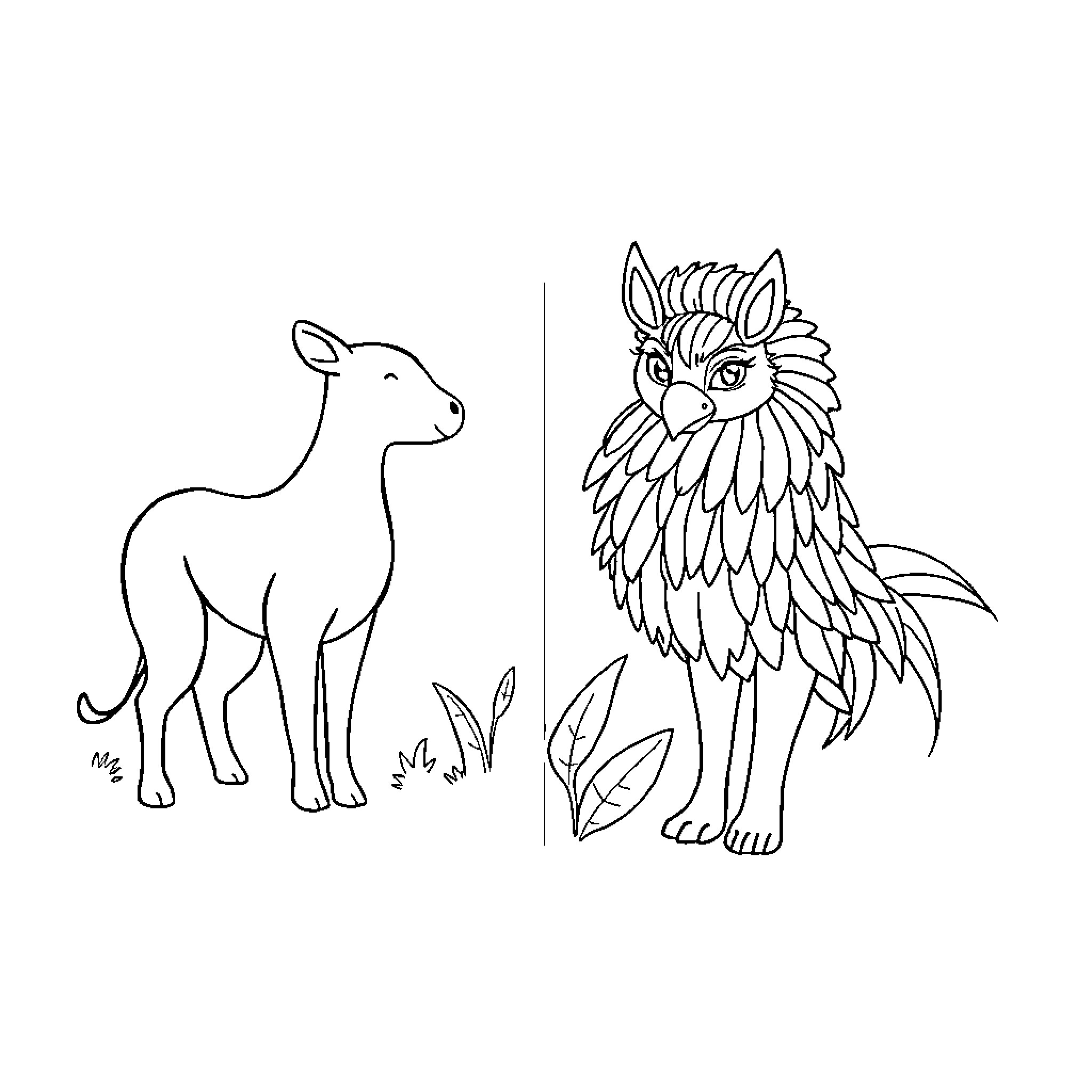 Animal Anatomy Showcasing Distinctive Features Coloring Page (free black-and-white line drawing printable PDF for all, from beginners to advanced learners, including children, teens, adults, and seniors)