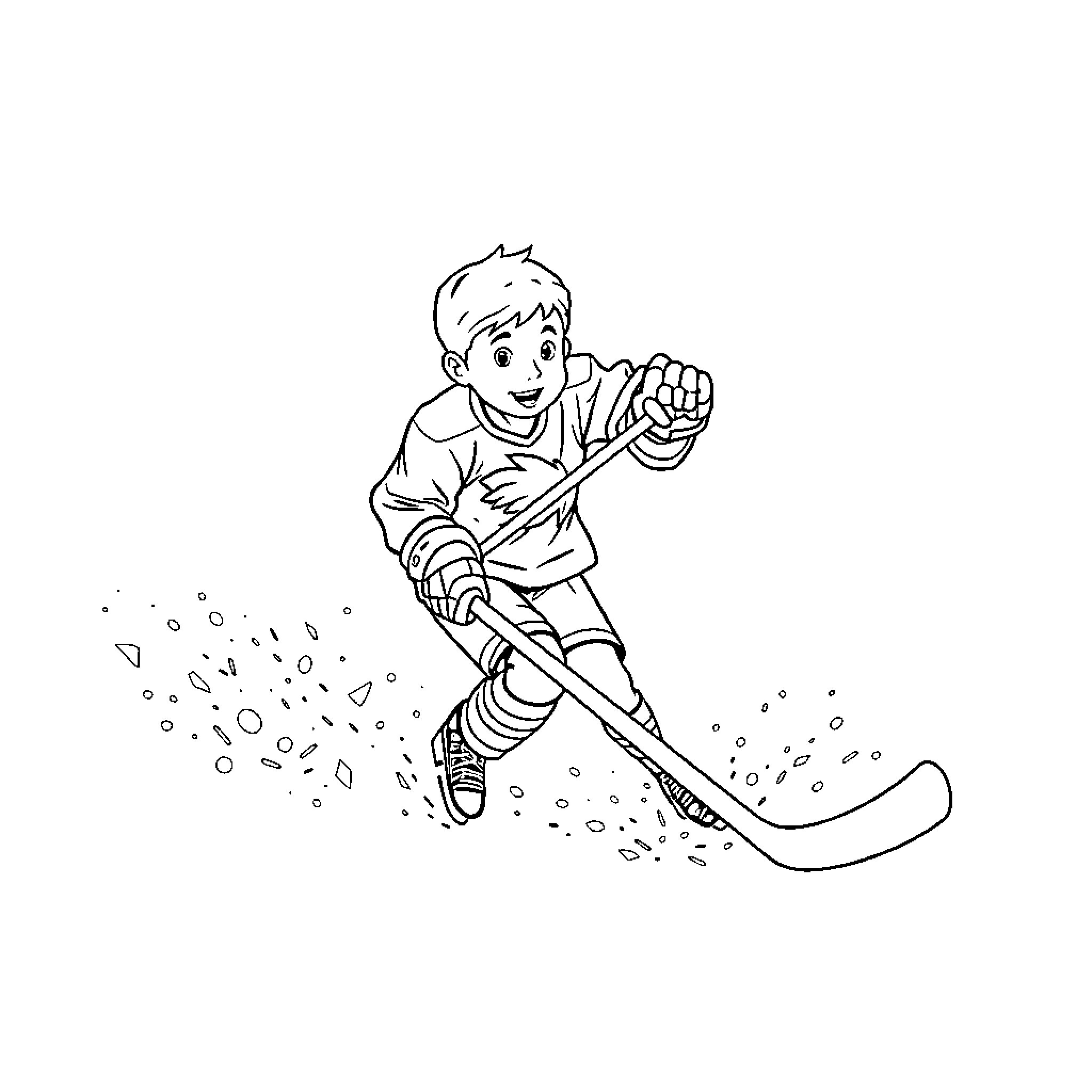 Boy sledding down a snowy hill Coloring Page (free black-and-white line drawing printable PDF for all, from beginners to advanced learners, including children, teens, adults, and seniors)