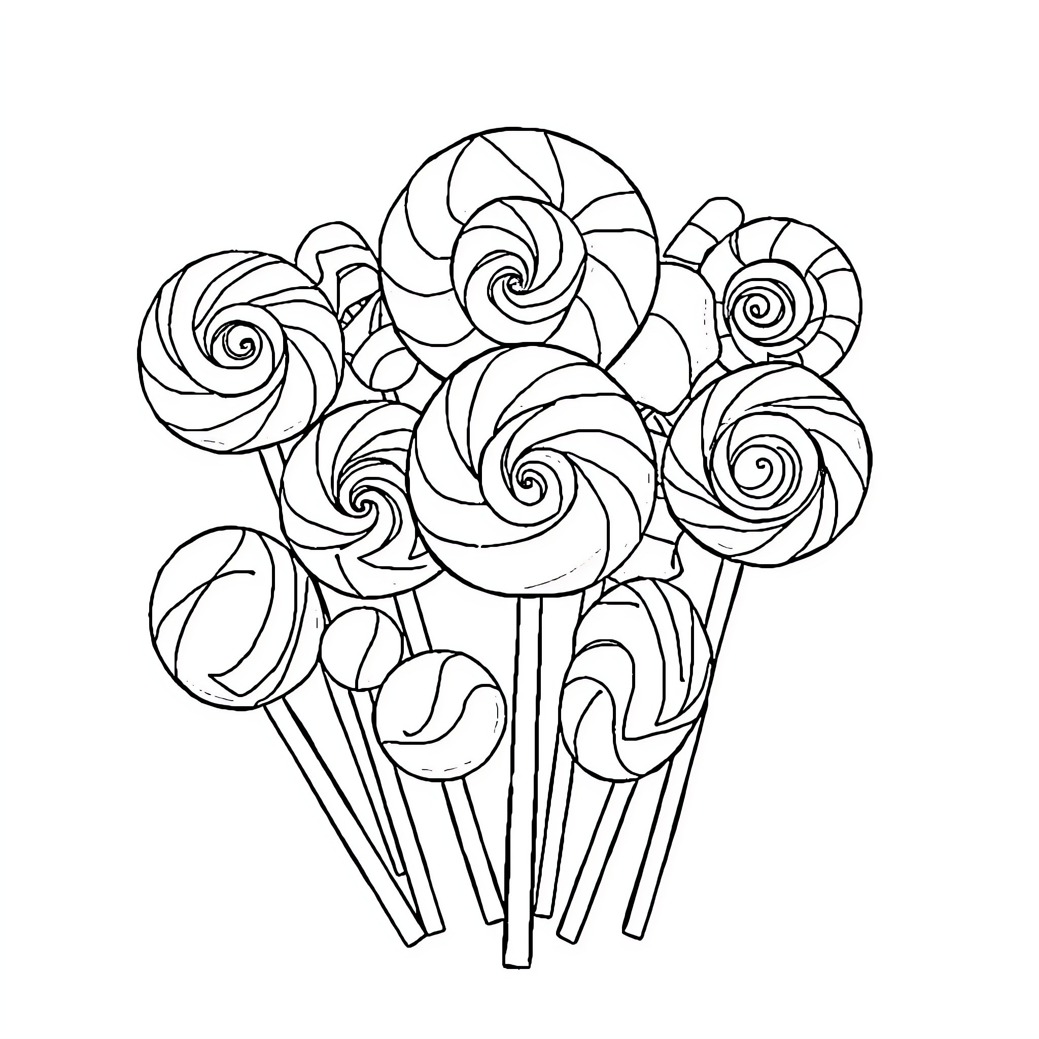 Candy Swirls and Spirals Coloring Page (free black-and-white line drawing printable PDF for all, from beginners to advanced learners, including children, teens, adults, and seniors)