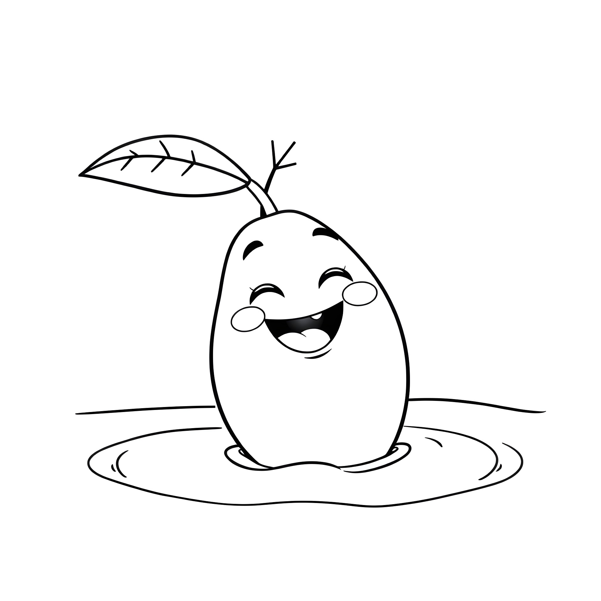 Mango smiling joyfully in the water Coloring Page (free black-and-white line drawing printable PDF for all, from beginners to advanced learners, including children, teens, adults, and seniors)