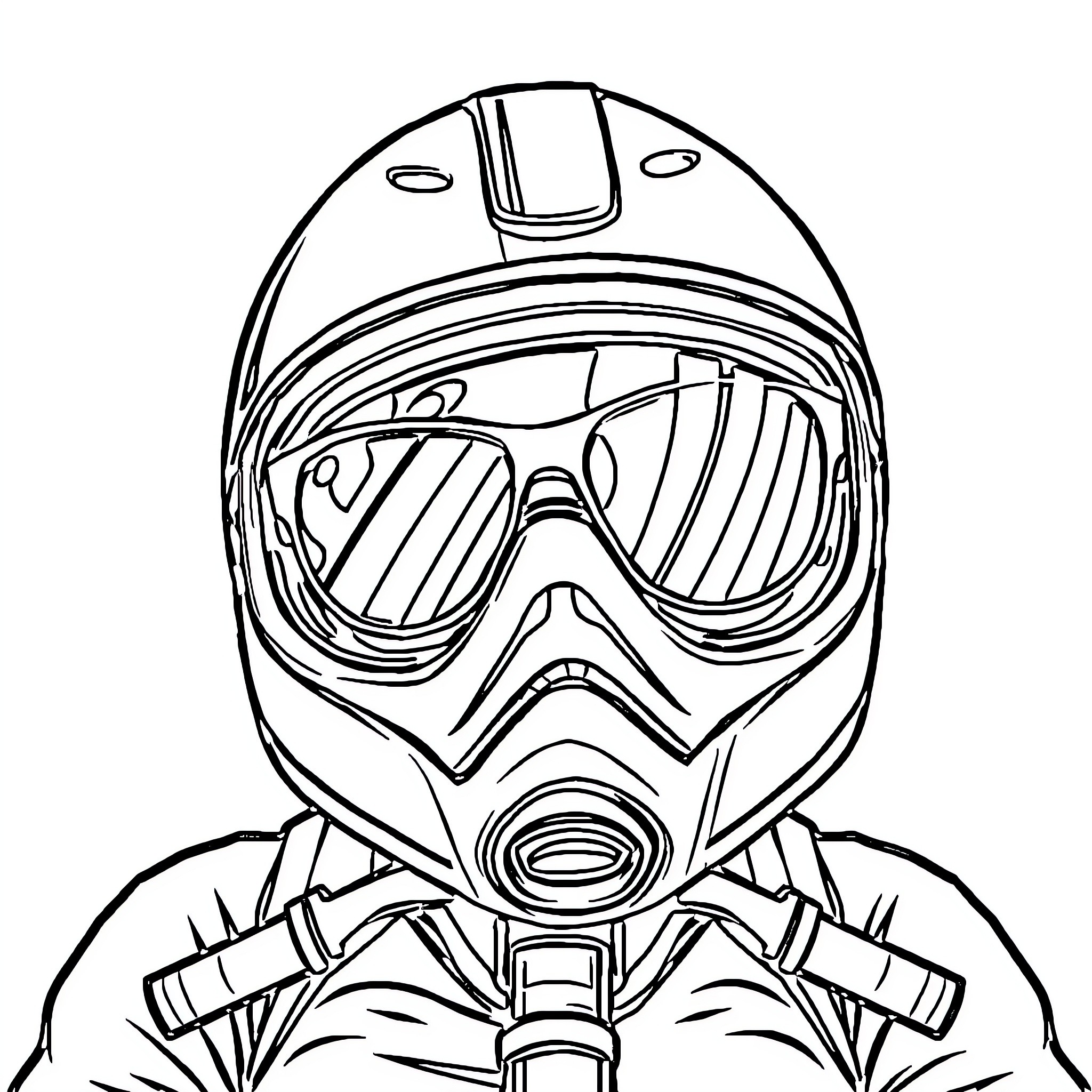 Biker Emoji with protective helmet and goggles Coloring Page (free black-and-white line drawing printable PDF for all, from beginners to advanced learners, including children, teens, adults, and seniors)