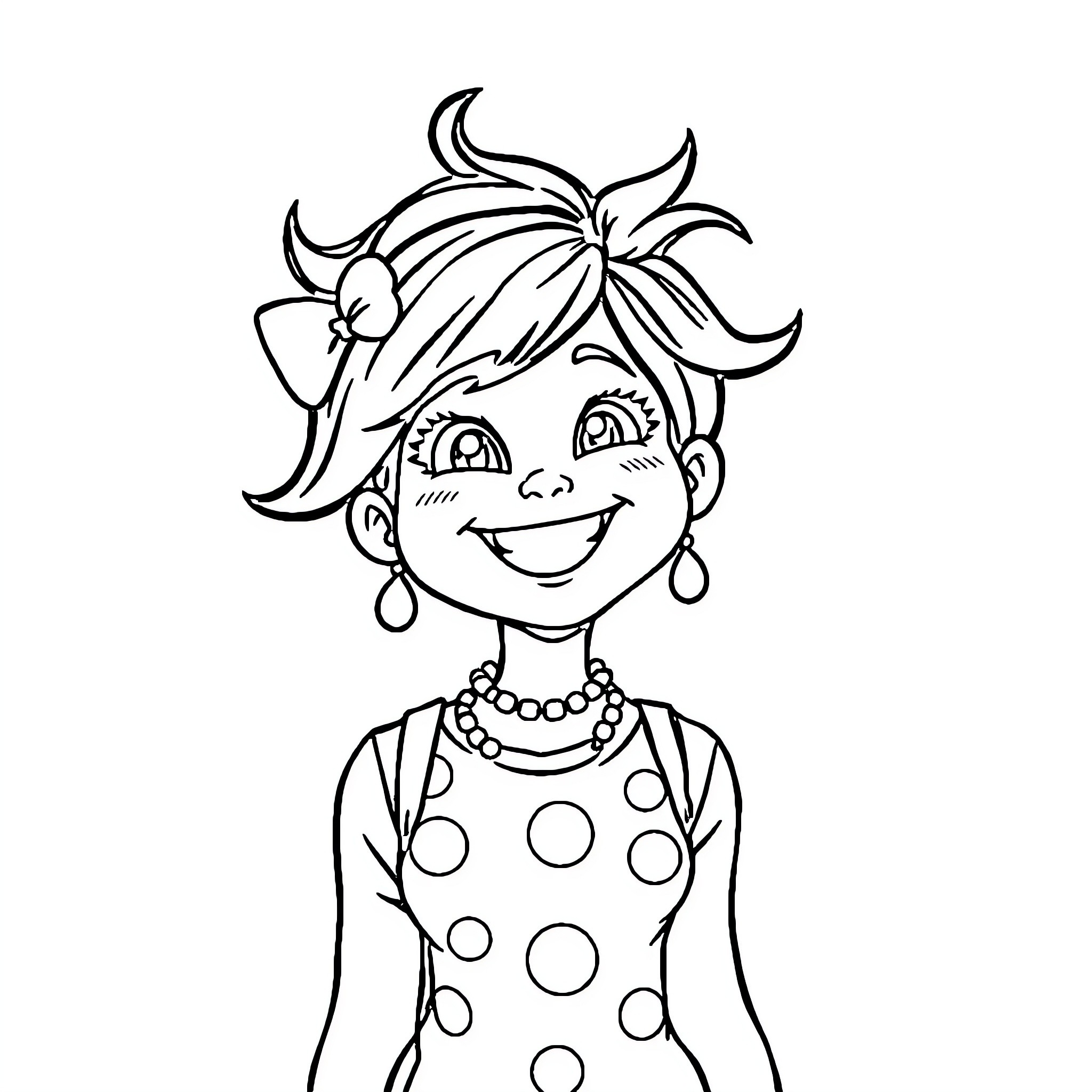 Wenda's Whimsical Delight: A Cheerful Cartoon Character Coloring Page (free black-and-white line drawing printable PDF for all, from beginners to advanced learners, including children, teens, adults, and seniors)