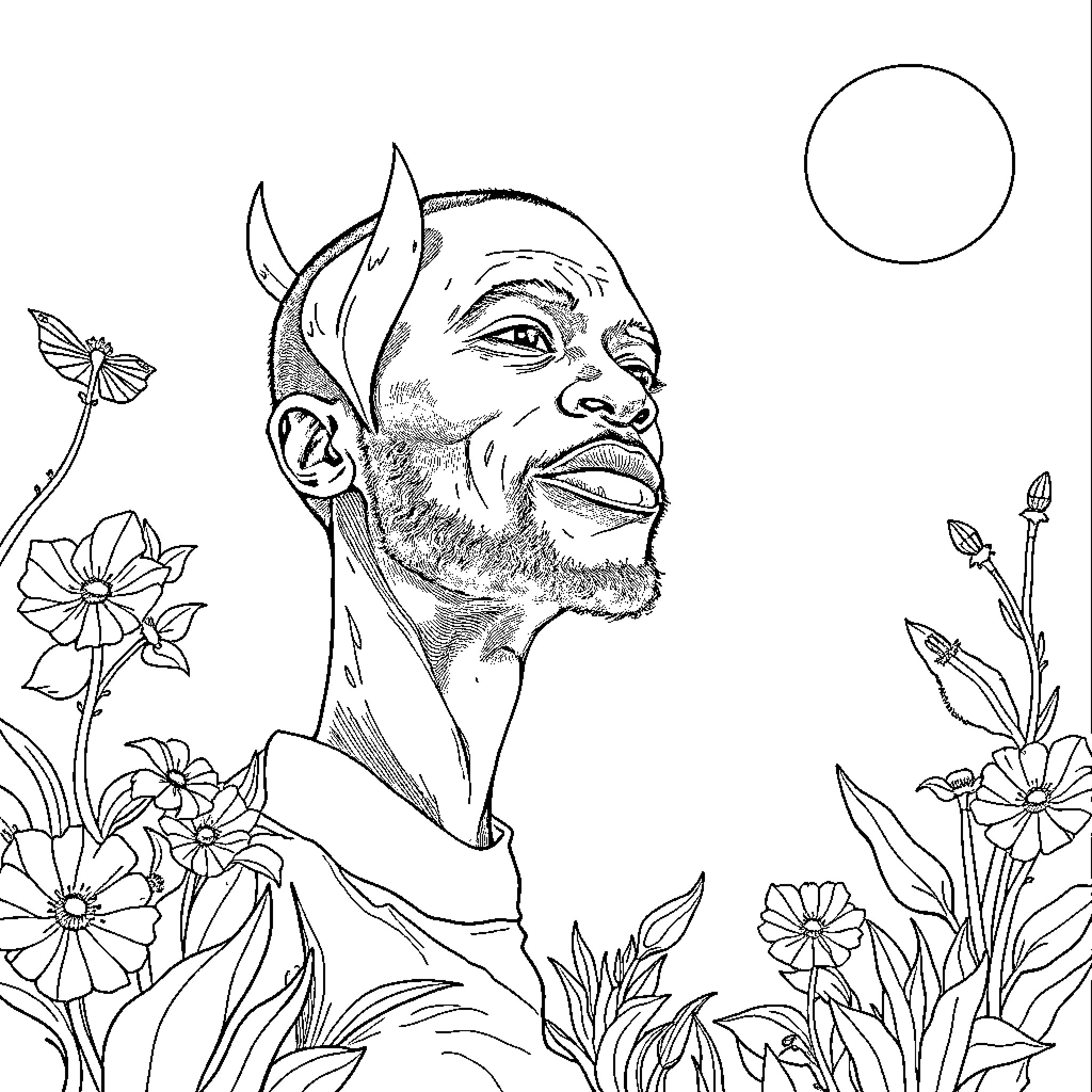 Labaron Philon enjoying nature's beauty and serenity Coloring Page (free black-and-white line drawing printable PDF for all, from beginners to advanced learners, including children, teens, adults, and seniors)