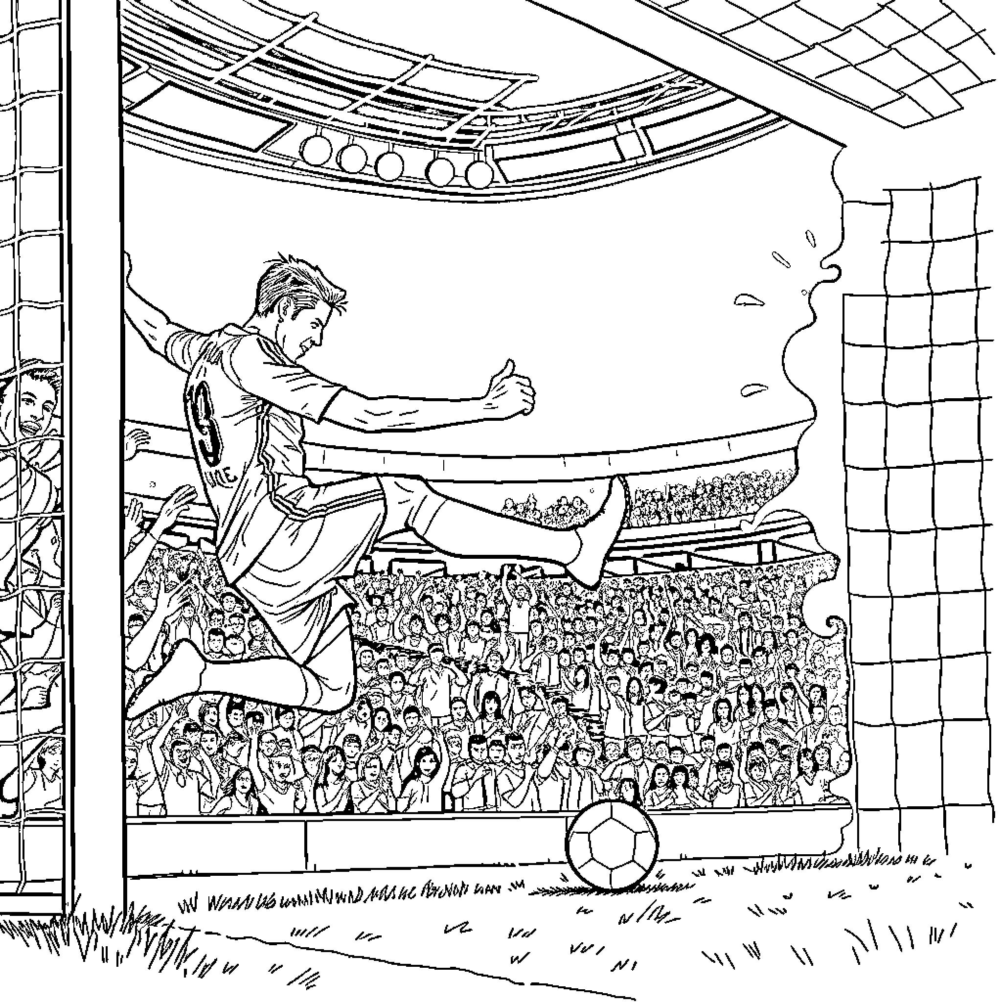Ronaldo's Triumphant Celebration on the Field Coloring Page (free black-and-white line drawing printable PDF for all, from beginners to advanced learners, including children, teens, adults, and seniors)