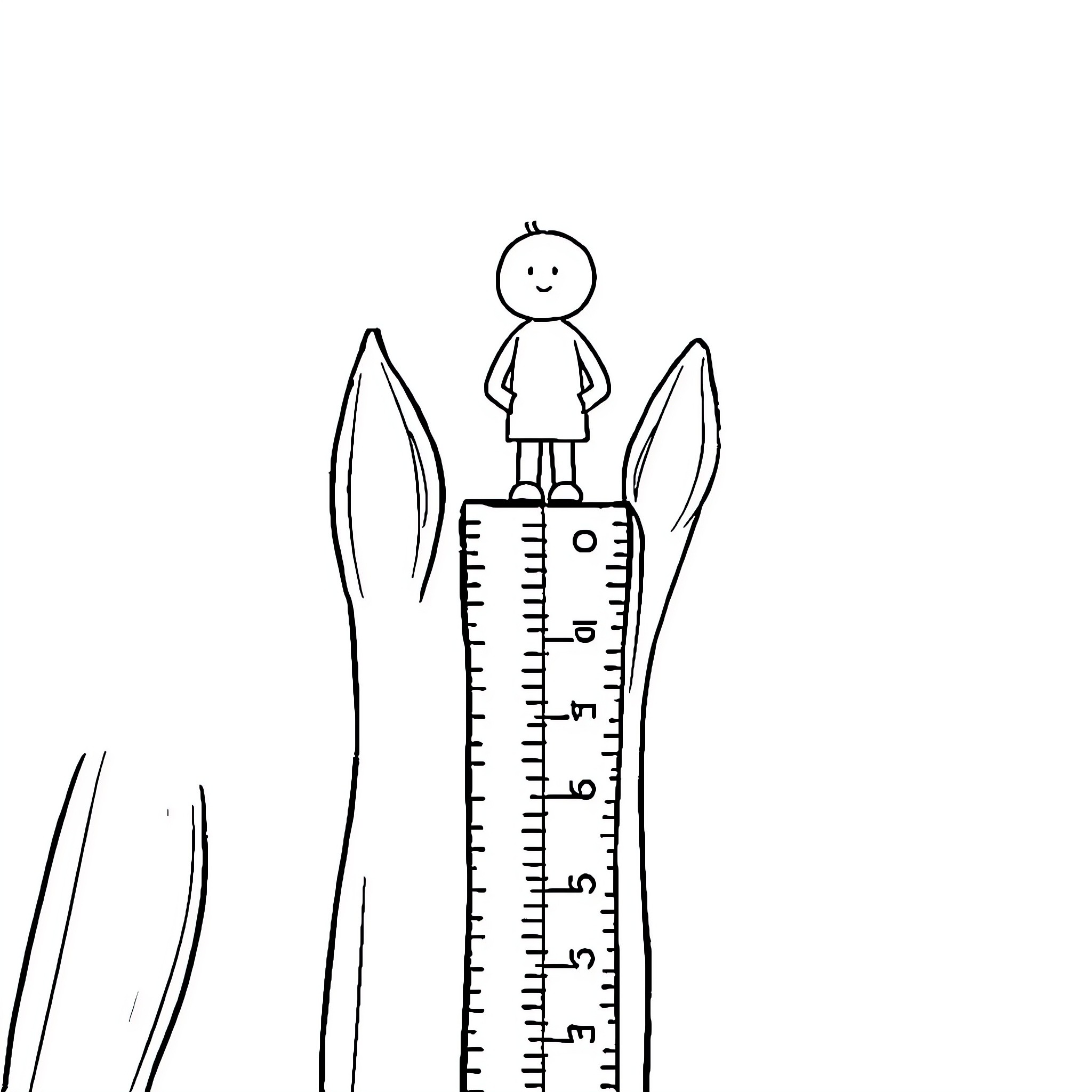 Toothbrush measuring stick with simple character Coloring Page (free black-and-white line drawing printable PDF for all, from beginners to advanced learners, including children, teens, adults, and seniors)