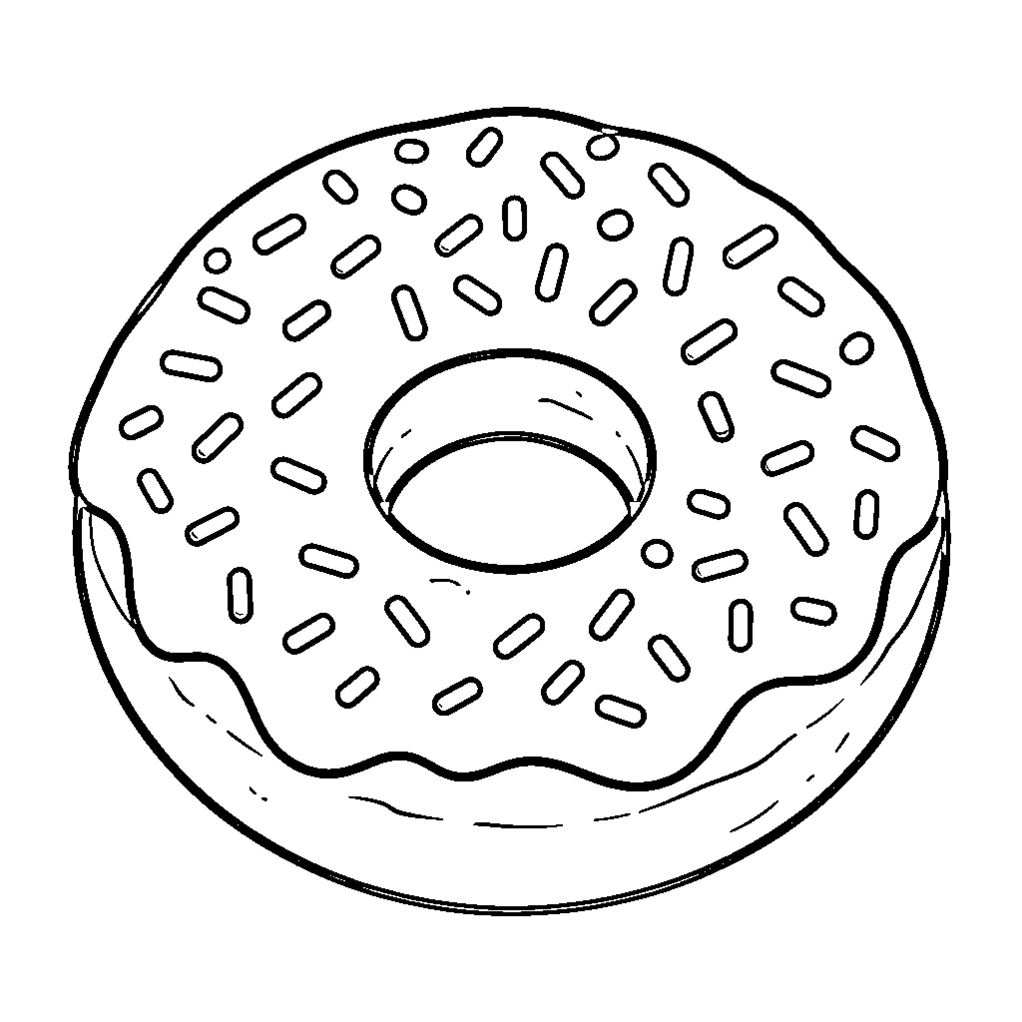 Donut with Sprinkles Coloring Page (free black-and-white line drawing printable PDF for all, from beginners to advanced learners, including children, teens, adults, and seniors)