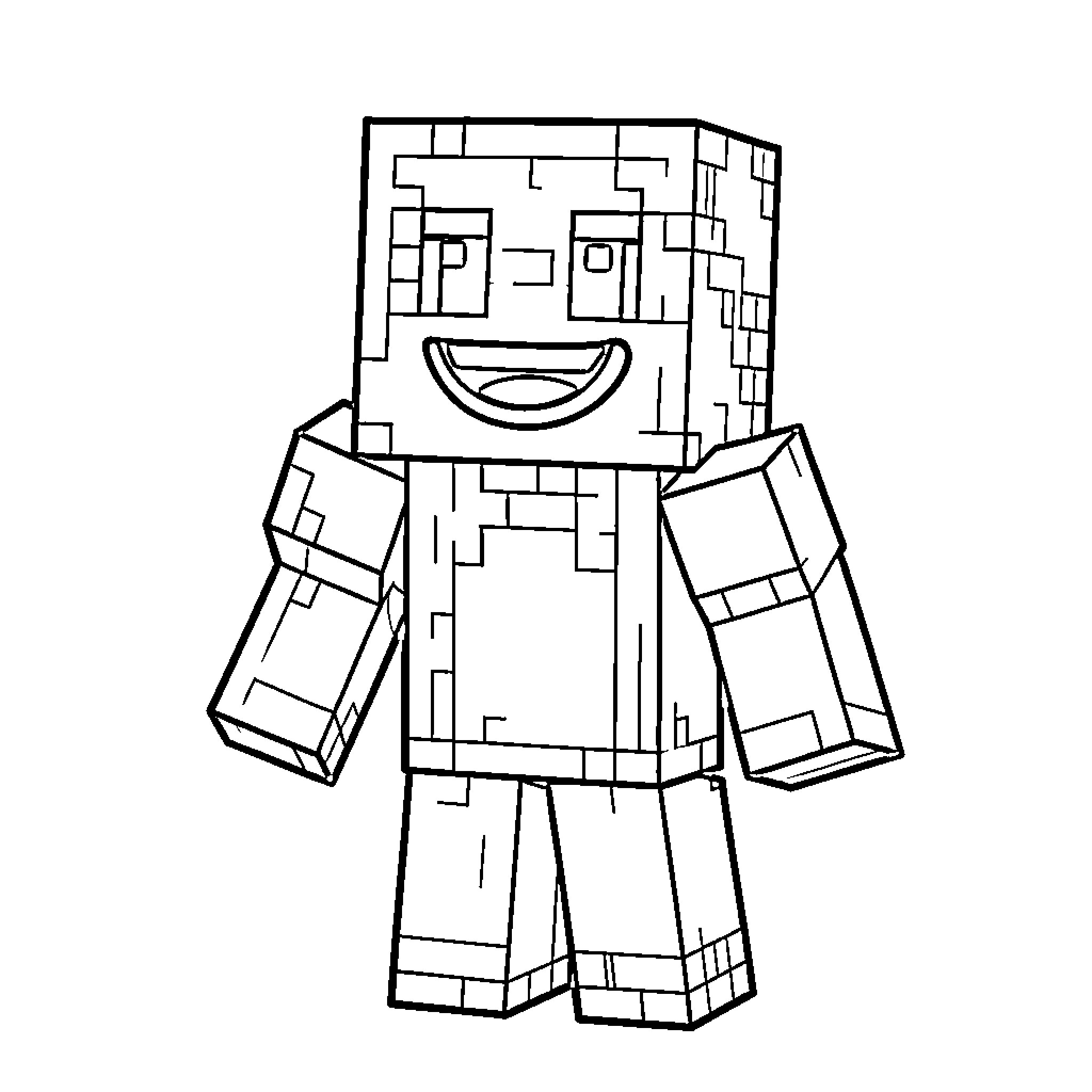 Monster smiling joyfully with a blocky appearance Coloring Page (free black-and-white line drawing printable PDF for all, from beginners to advanced learners, including children, teens, adults, and seniors)