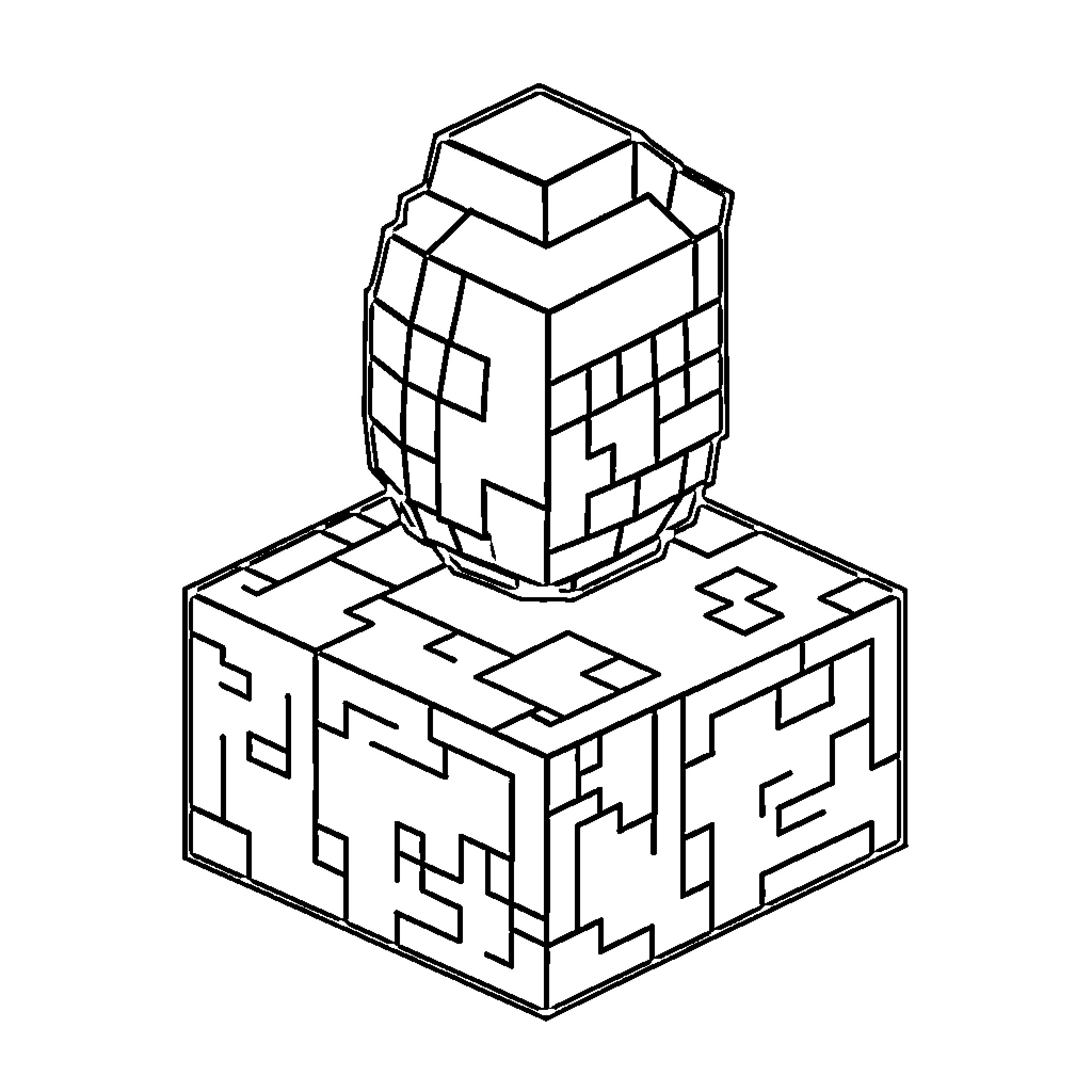 Enderpearl resting on top of a patterned block Coloring Page (free black-and-white line drawing printable PDF for all, from beginners to advanced learners, including children, teens, adults, and seniors)
