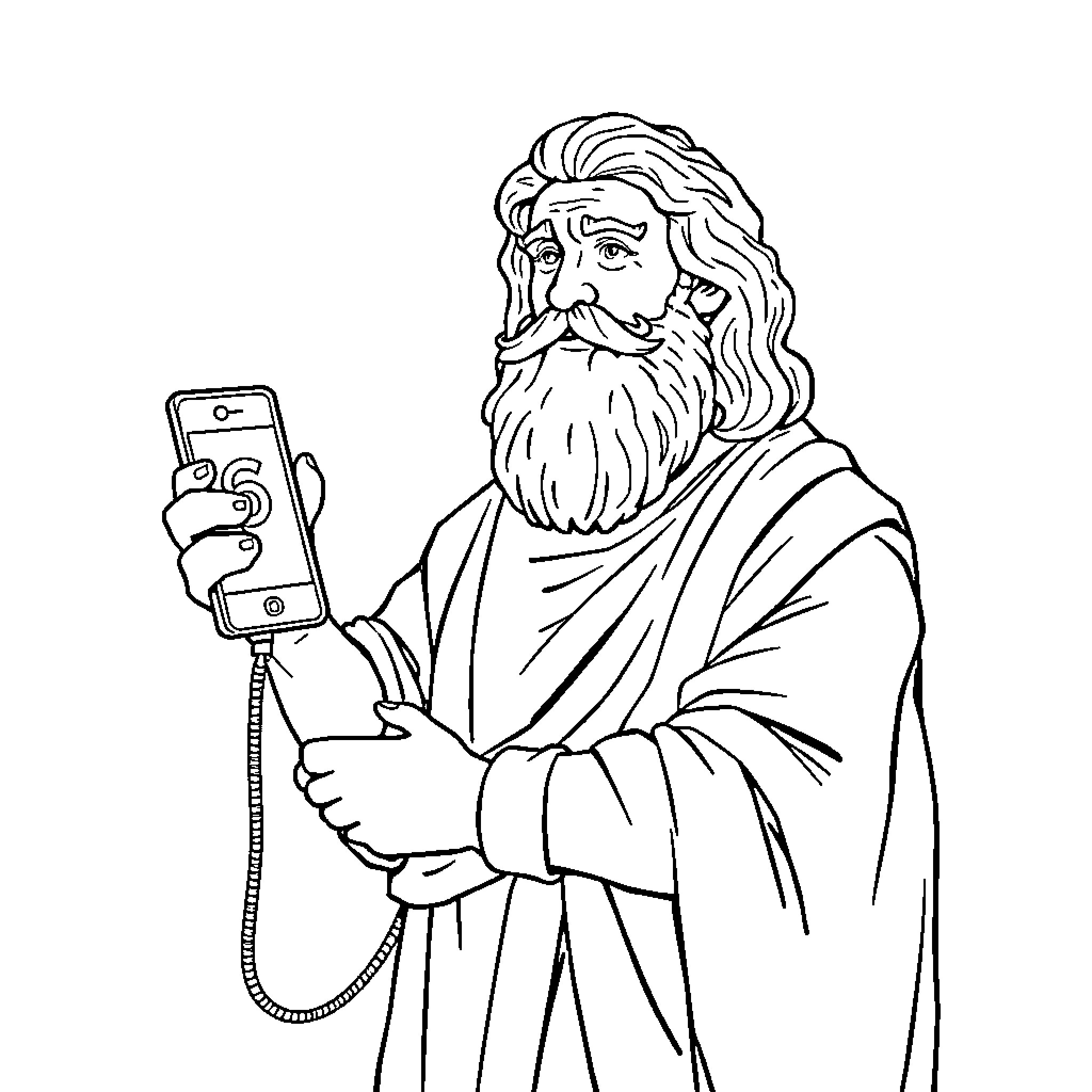 Euripides using a modern device Coloring Page (free black-and-white line drawing printable PDF for all, from beginners to advanced learners, including children, teens, adults, and seniors)