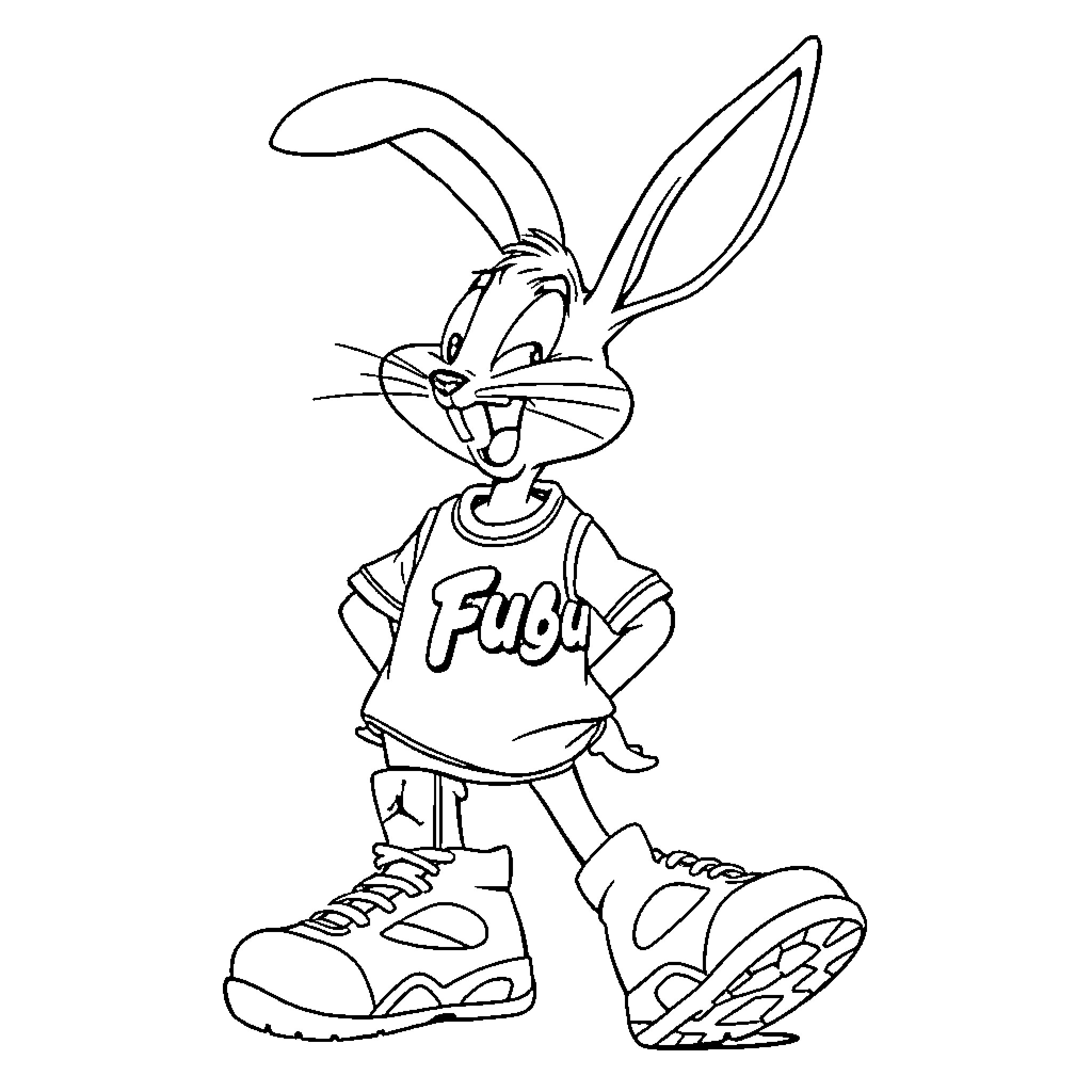 Bugs Bunny in a playful mood Coloring Page (free black-and-white line drawing printable PDF for all, from beginners to advanced learners, including children, teens, adults, and seniors)