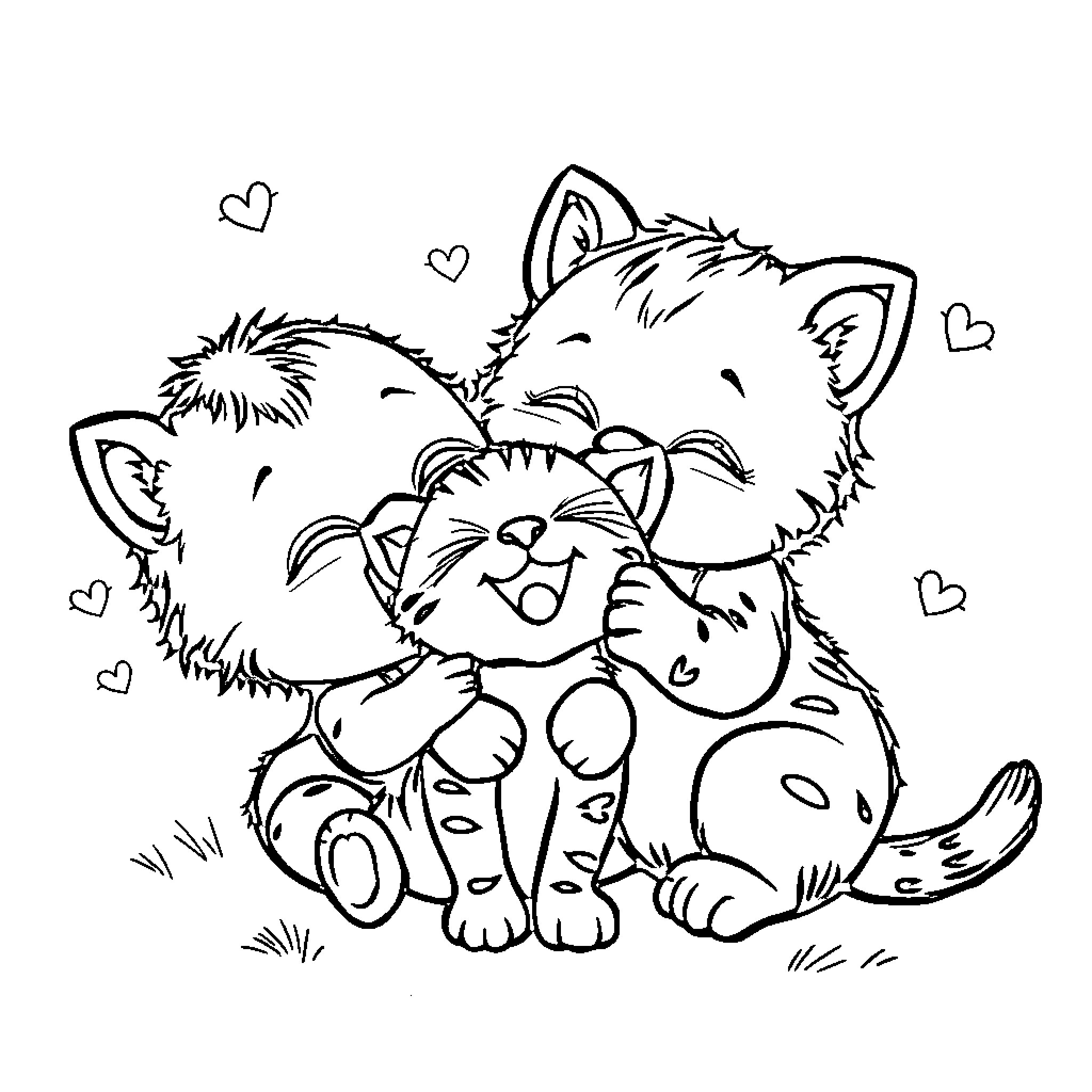 Bebes playing and cuddling in the grass Coloring Page (free black-and-white line drawing printable PDF for all, from beginners to advanced learners, including children, teens, adults, and seniors)