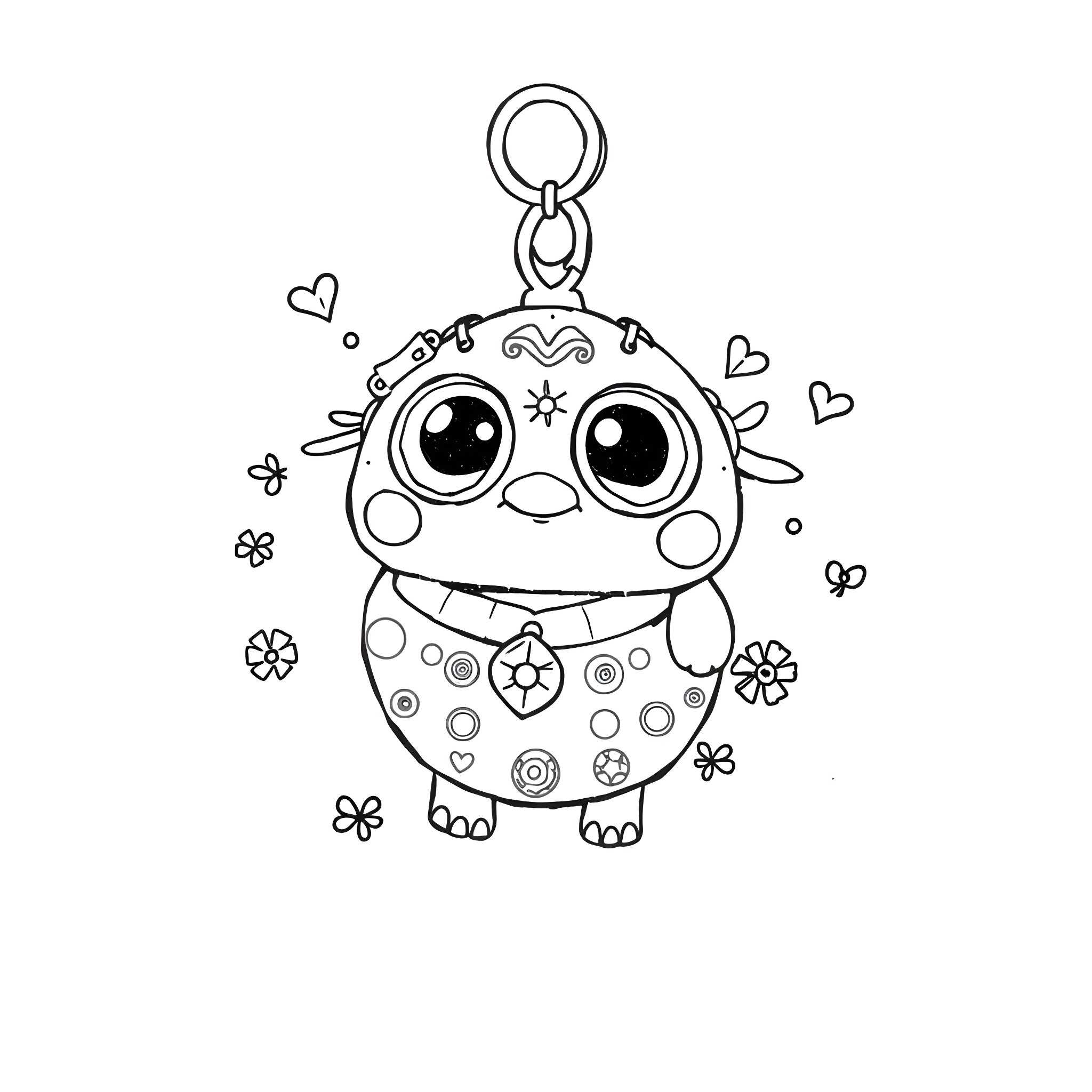 Bag Charm of Cute and Adorable Creature Coloring Page (free black-and-white line drawing printable PDF for all, from beginners to advanced learners, including children, teens, adults, and seniors)