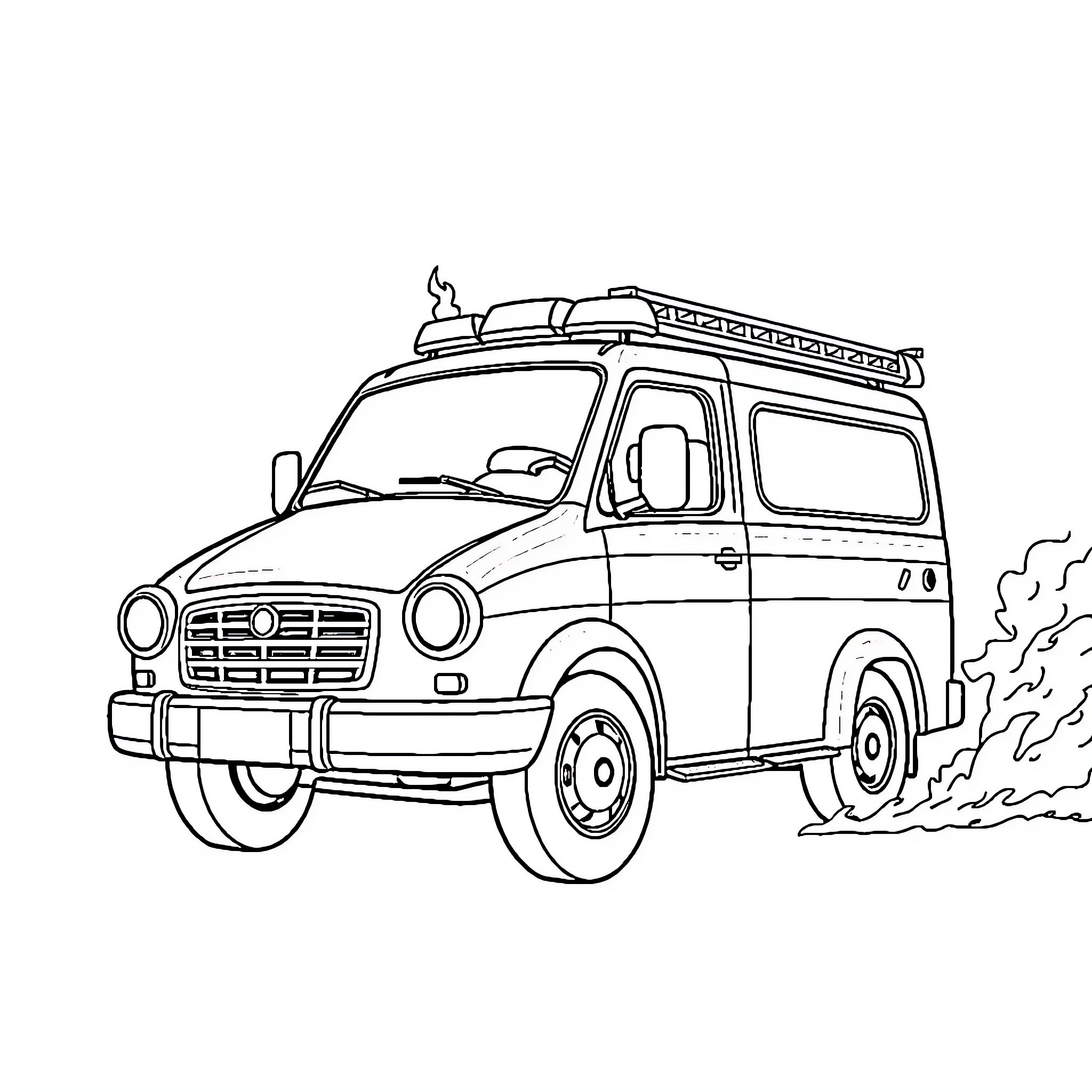 Fire Truck rushing to an emergency scene Coloring Page (free black-and-white line drawing printable PDF for all, from beginners to advanced learners, including children, teens, adults, and seniors)