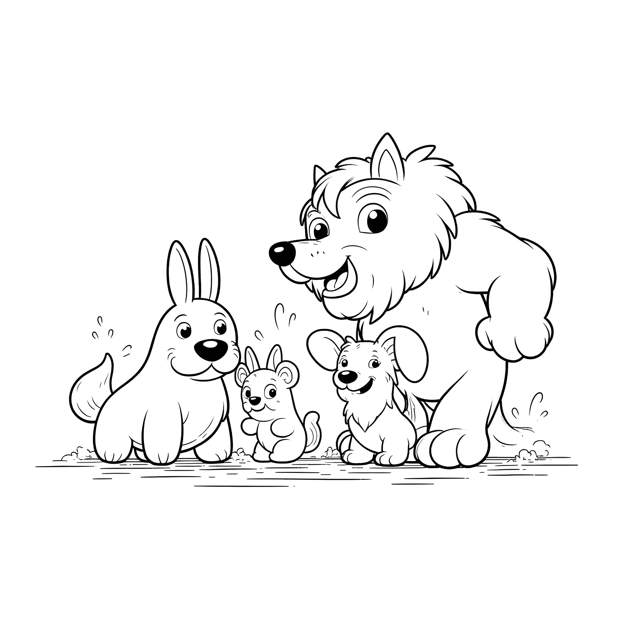 Mr Beast and his furry friends having fun Coloring Page (free black-and-white line drawing printable PDF for all, from beginners to advanced learners, including children, teens, adults, and seniors)