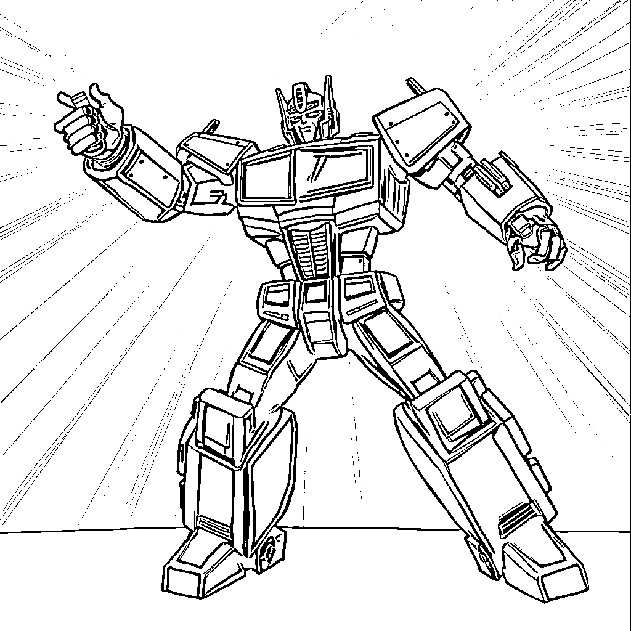 Transformer robot in action pose Coloring Page (free black-and-white line drawing printable PDF for all, from beginners to advanced learners, including children, teens, adults, and seniors)
