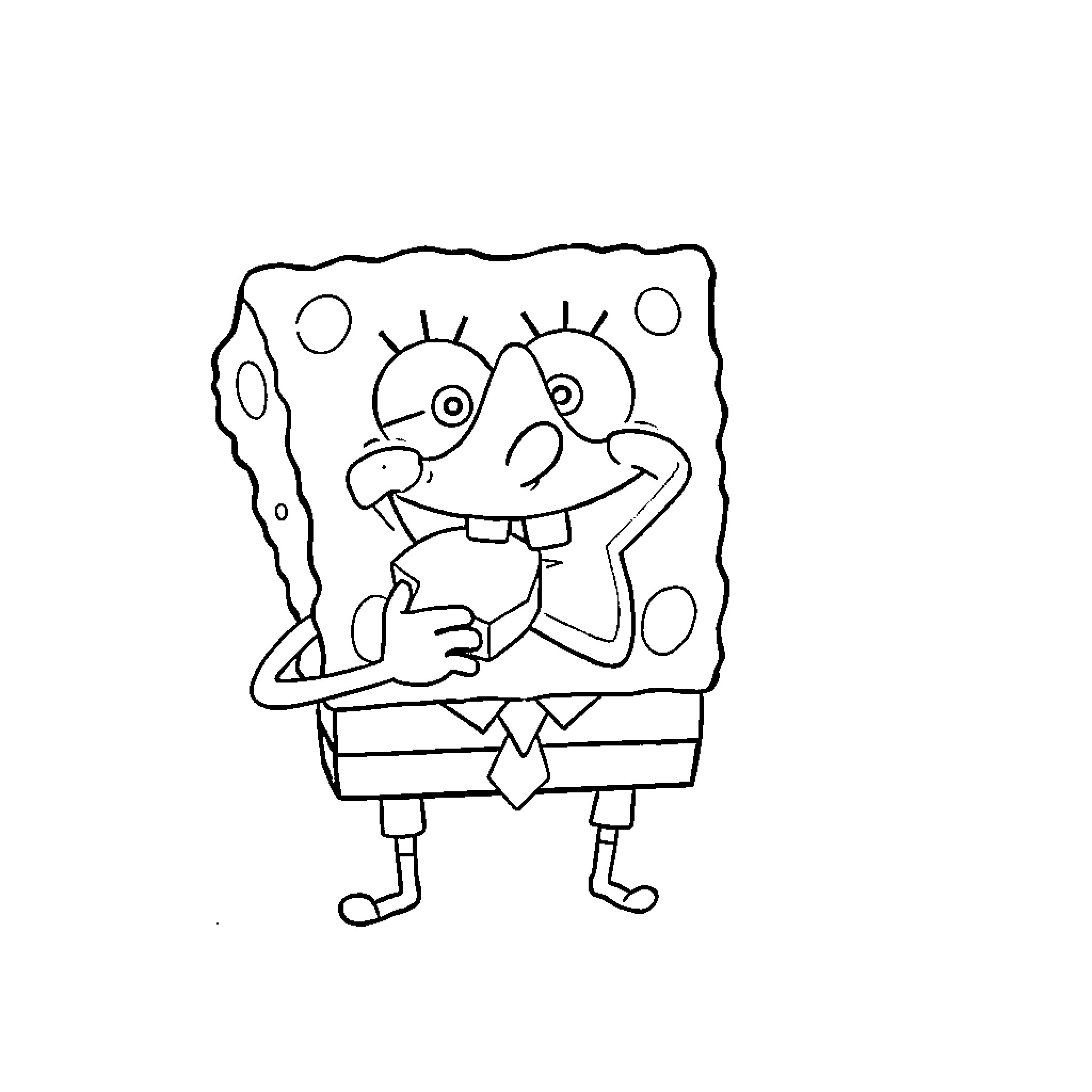Spongebob making a silly expression Coloring Page (free black-and-white line drawing printable PDF for all, from beginners to advanced learners, including children, teens, adults, and seniors)