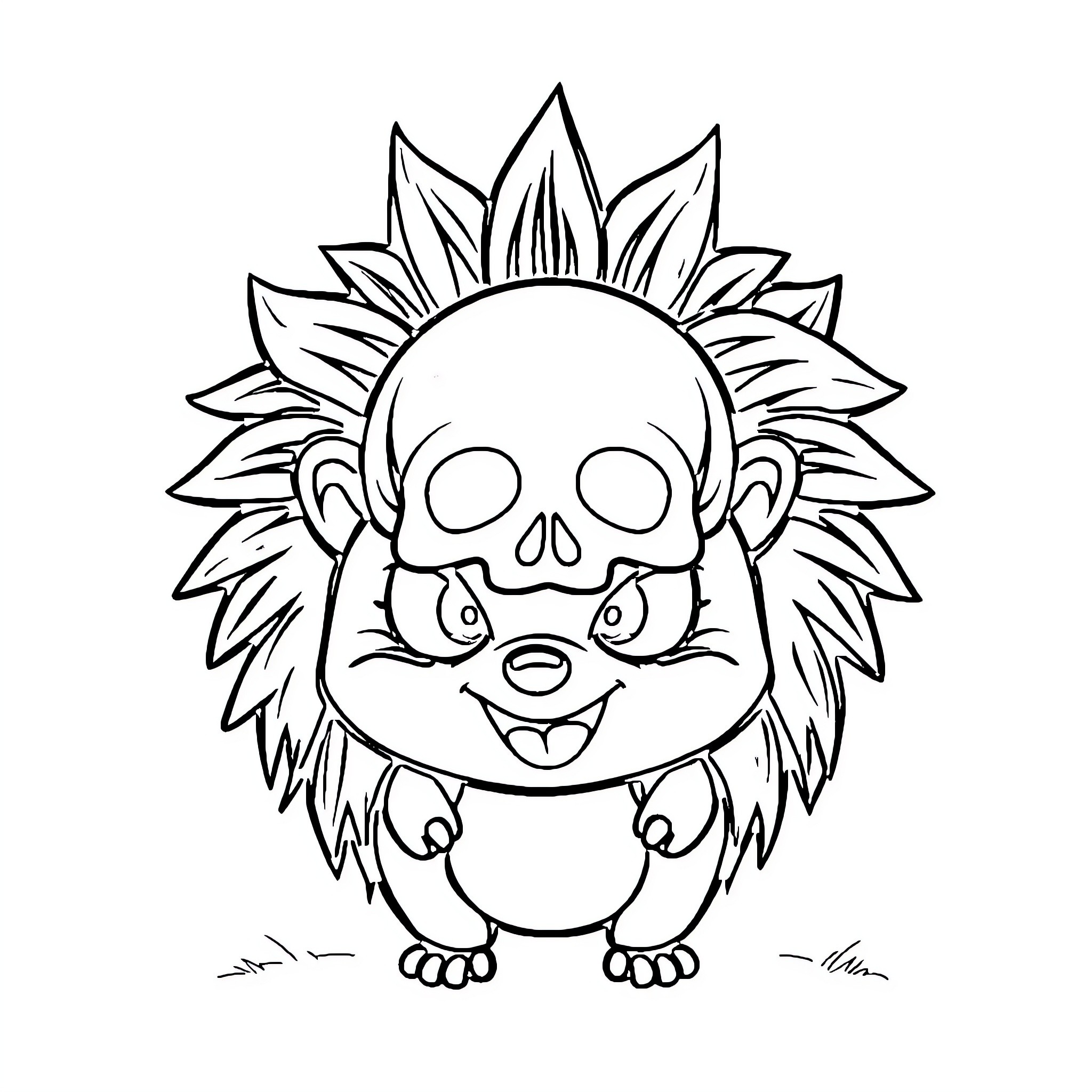Kuromi character with a spiky hairstyle and skull design Coloring Page (free black-and-white line drawing printable PDF for all, from beginners to advanced learners, including children, teens, adults, and seniors)