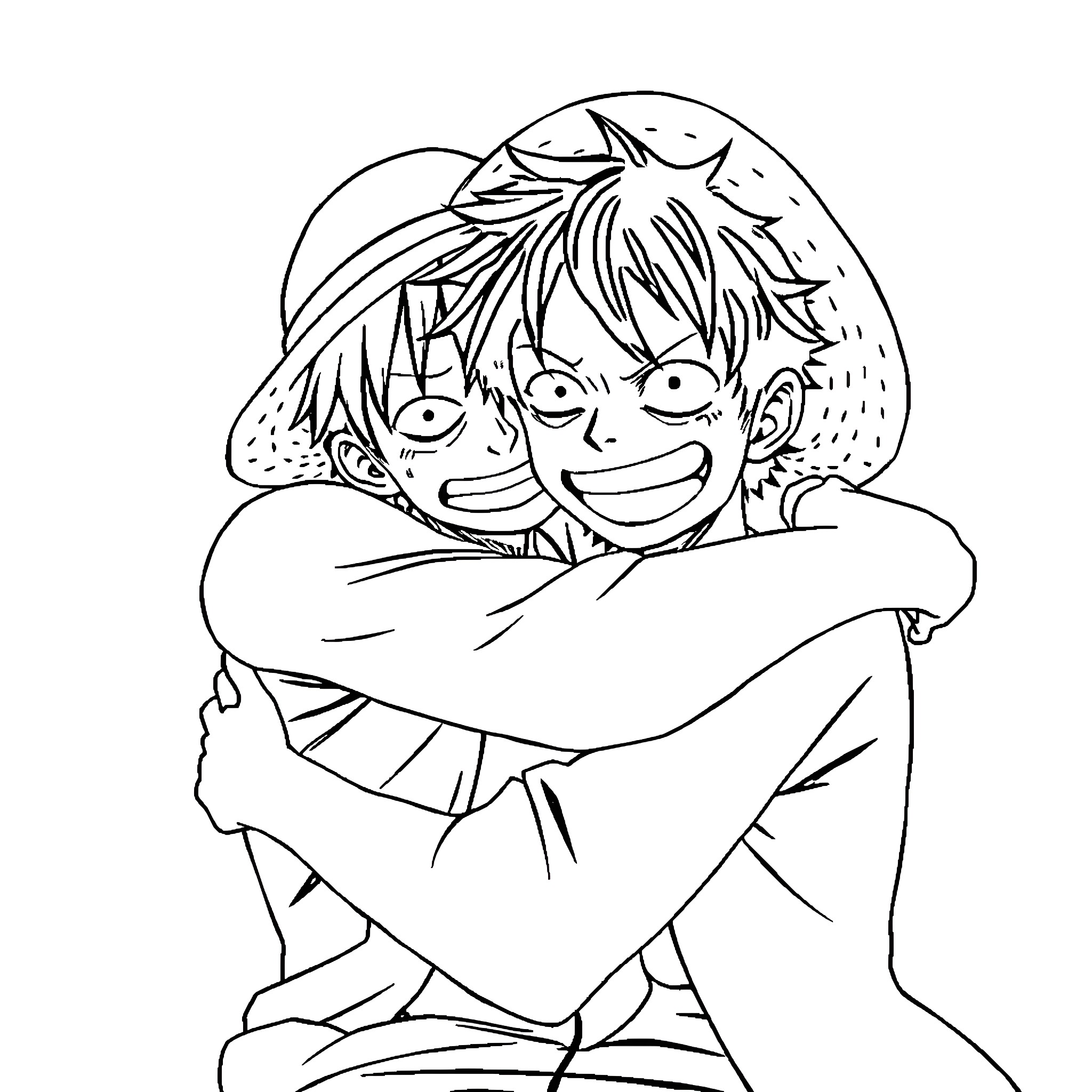 Monkey D Luffy's Cheerful and Carefree Pose Coloring Page (free black-and-white line drawing printable PDF for all, from beginners to advanced learners, including children, teens, adults, and seniors)