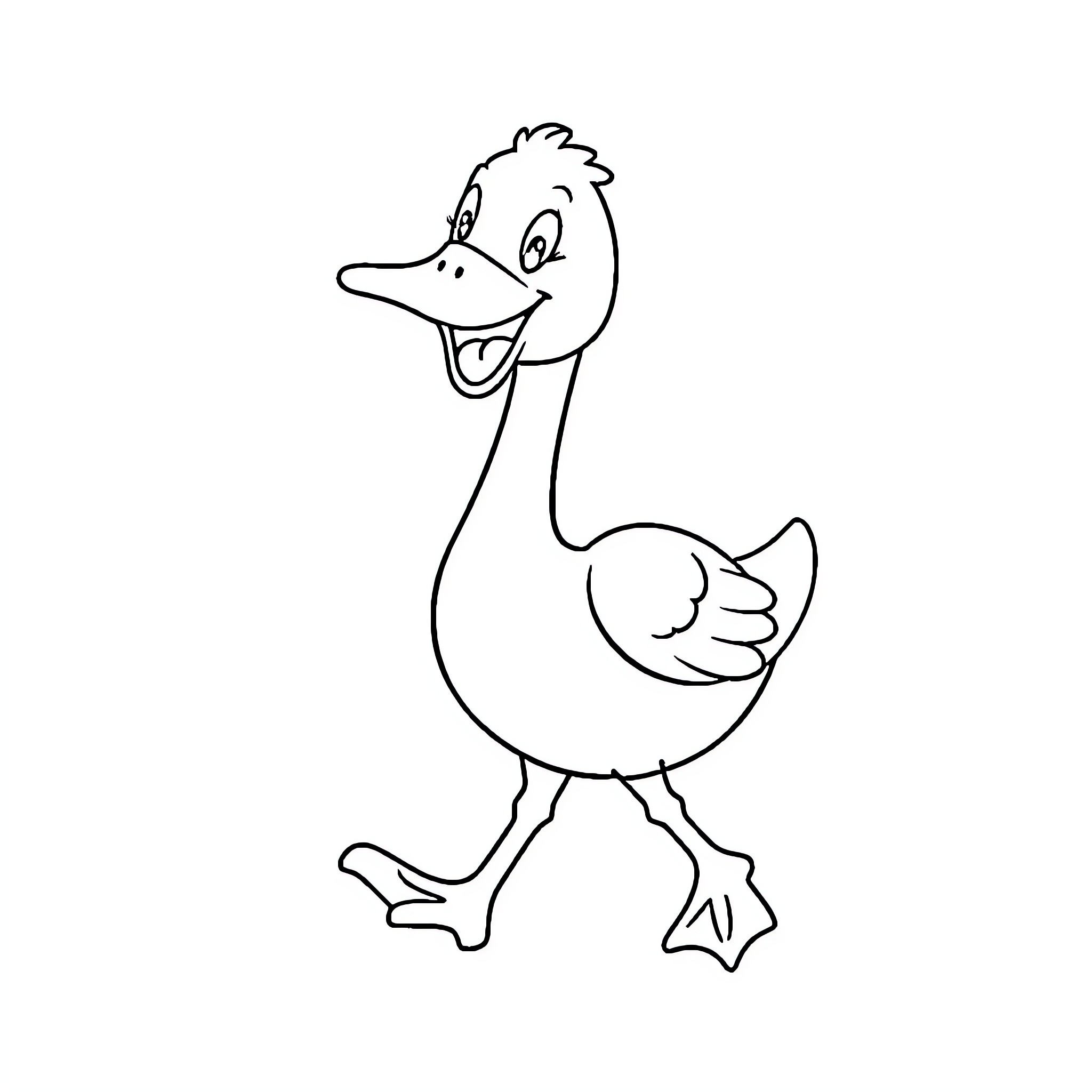 Goose walking and quacking happily Coloring Page (free black-and-white line drawing printable PDF for all, from beginners to advanced learners, including children, teens, adults, and seniors)