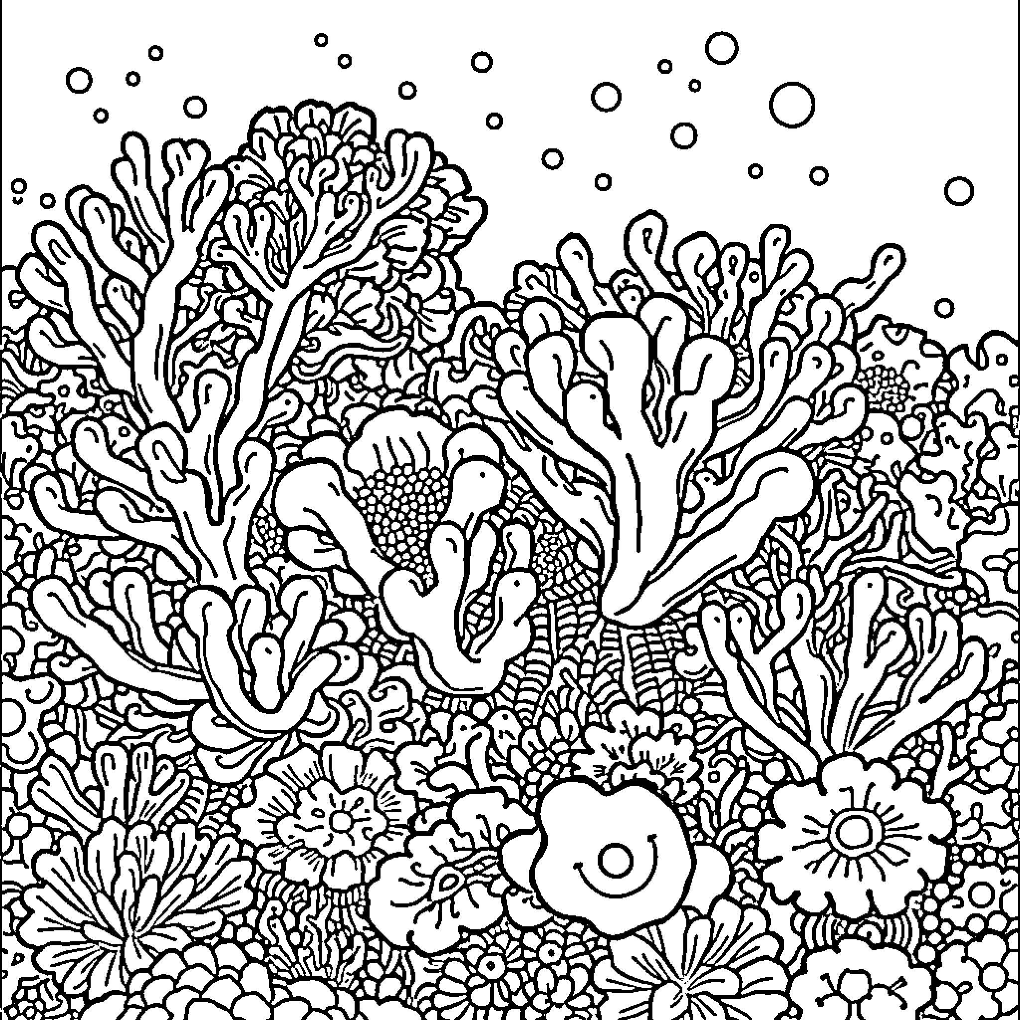 Zooxanthellae among the vibrant marine life Coloring Page (free black-and-white line drawing printable PDF for all, from beginners to advanced learners, including children, teens, adults, and seniors)