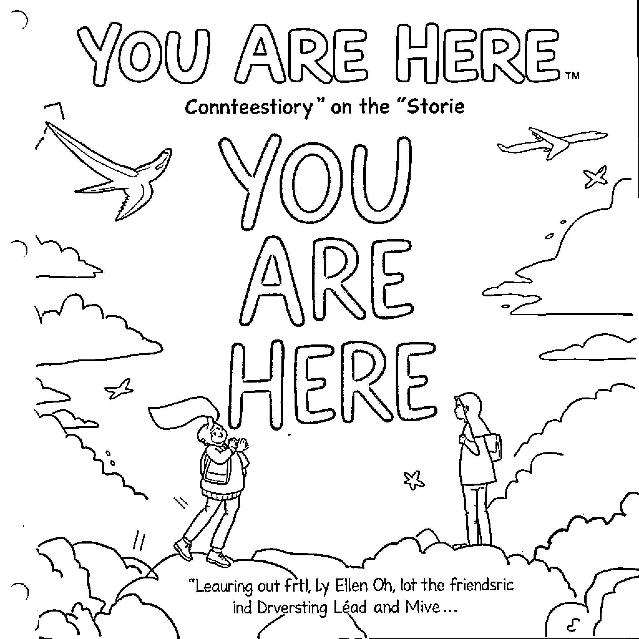 Book with characters exploring the outdoors Coloring Page (free black-and-white line drawing printable PDF for all, from beginners to advanced learners, including children, teens, adults, and seniors)