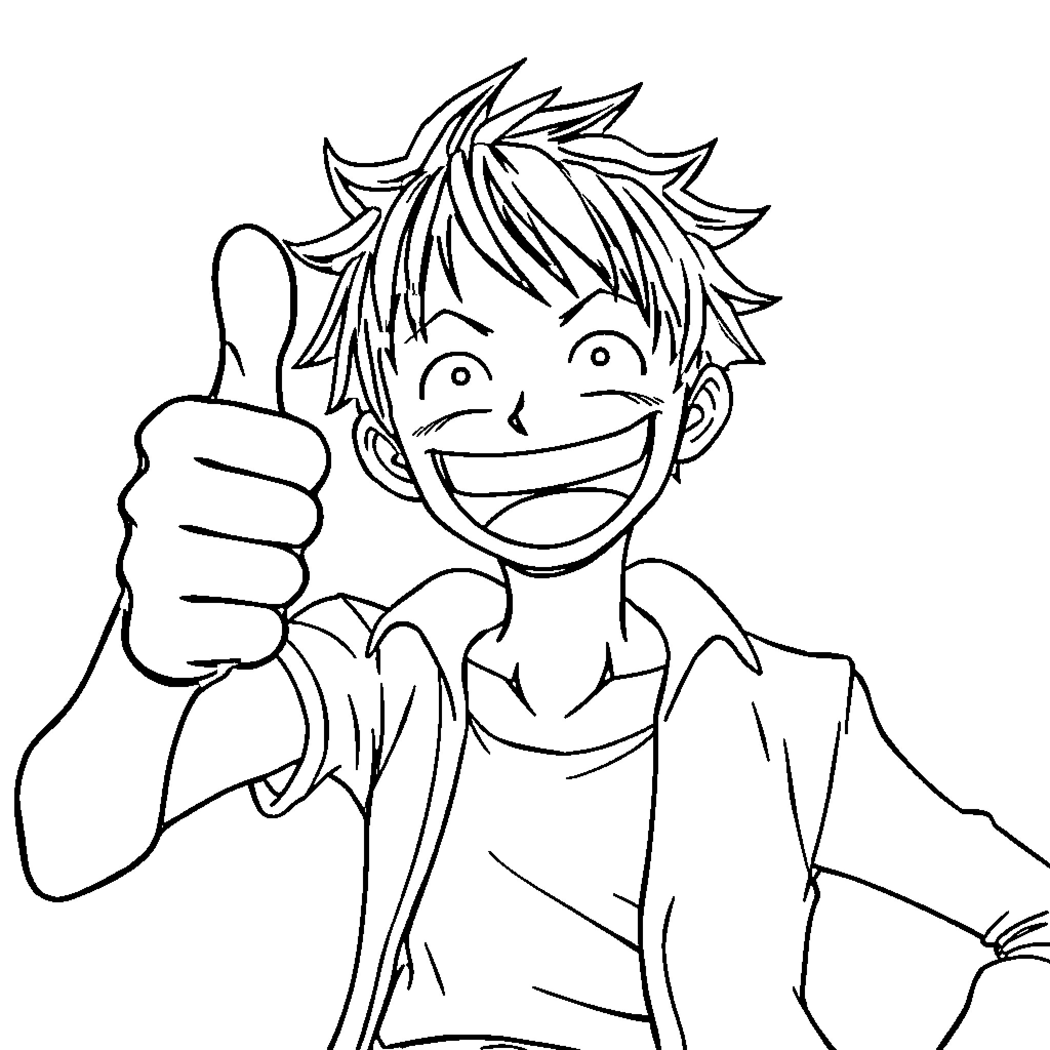 Luffy's Cheerful Enthusiasm Coloring Page (free black-and-white line drawing printable PDF for all, from beginners to advanced learners, including children, teens, adults, and seniors)