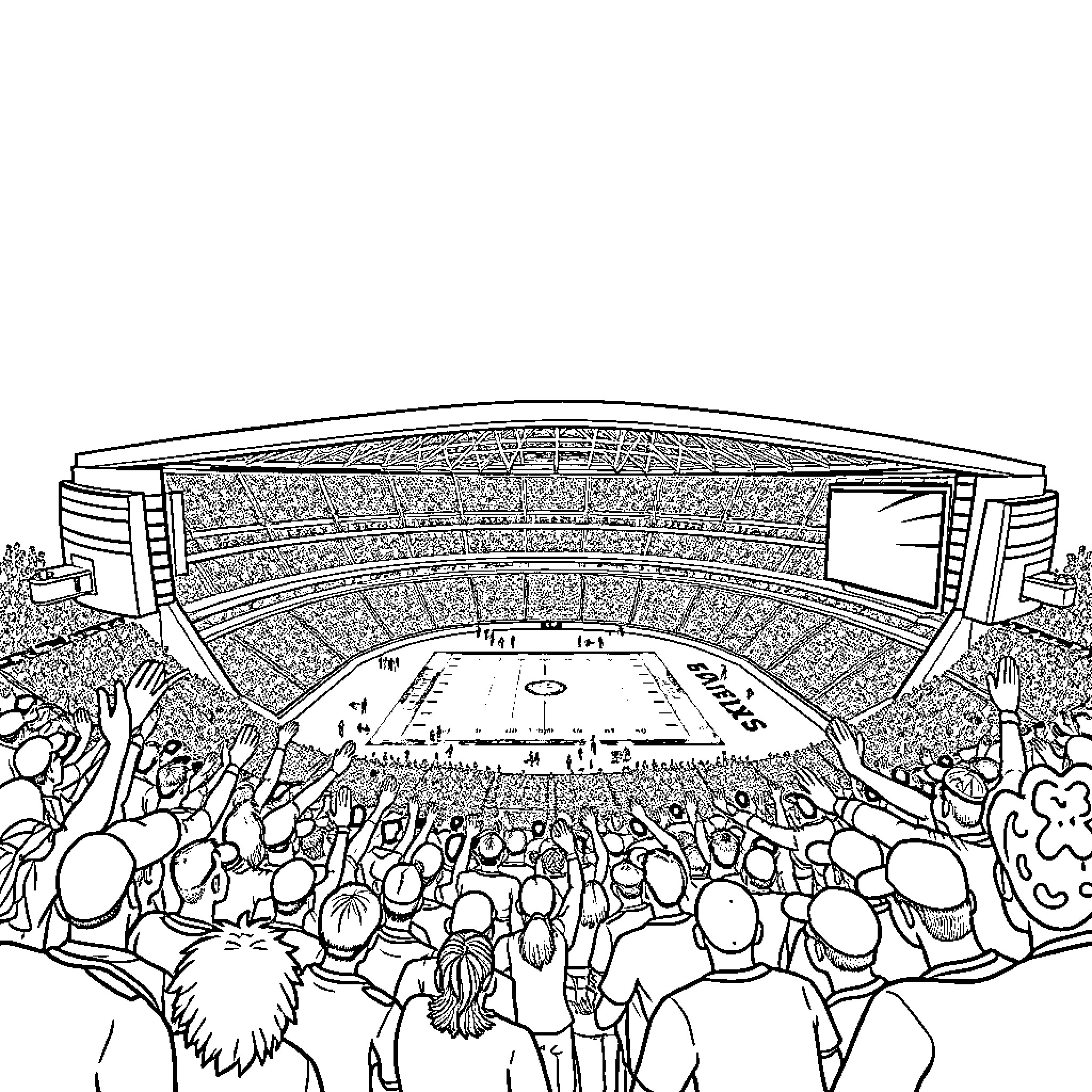 Levi Stadium crowd enjoying a sporting event Coloring Page (free black-and-white line drawing printable PDF for all, from beginners to advanced learners, including children, teens, adults, and seniors)