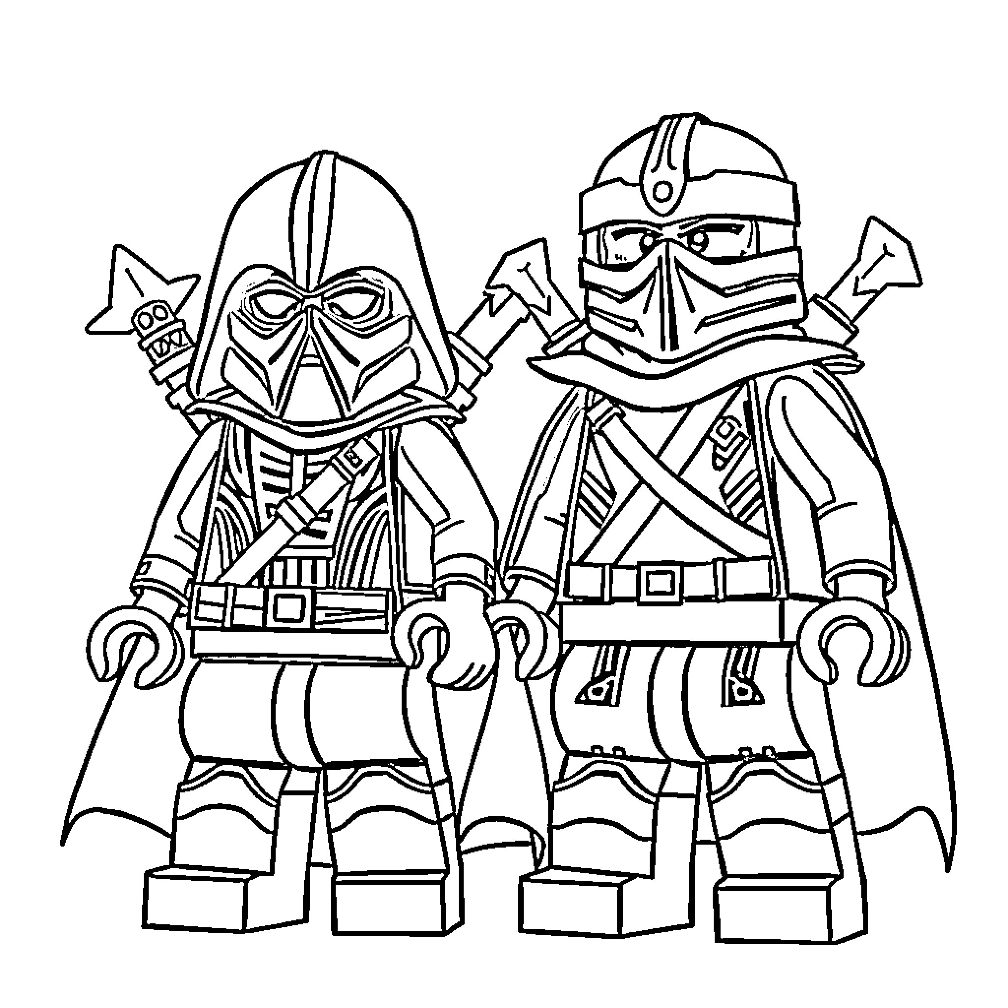 Darkvador characters in unique poses and attire Coloring Page (free black-and-white line drawing printable PDF for all, from beginners to advanced learners, including children, teens, adults, and seniors)