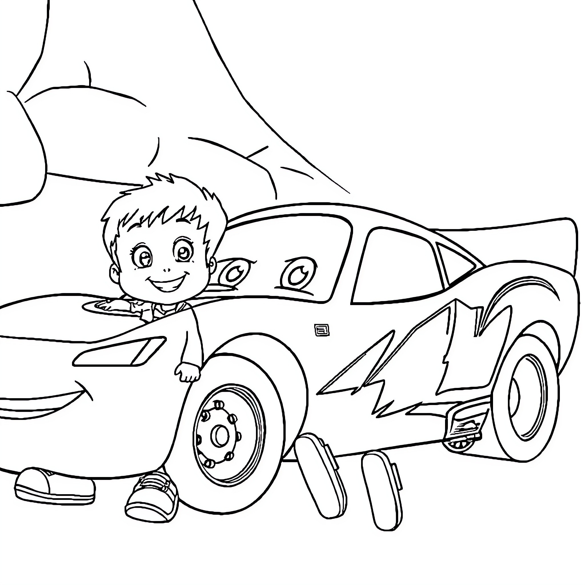 Lightning McQueen racing with excitement Coloring Page (free black-and-white line drawing printable PDF for all, from beginners to advanced learners, including children, teens, adults, and seniors)