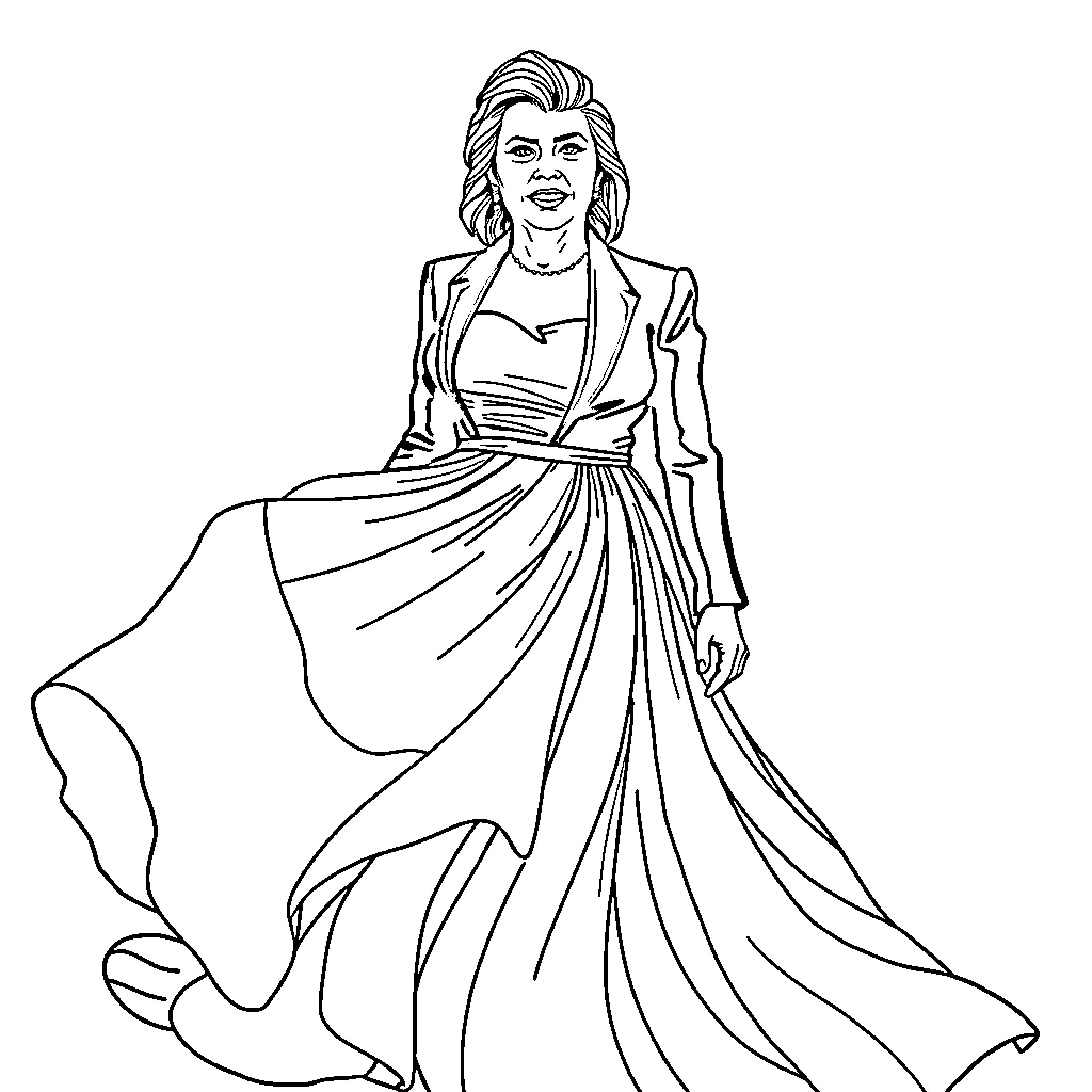 Trump Smiling Confidently in Formal Attire Coloring Page (free black-and-white line drawing printable PDF for all, from beginners to advanced learners, including children, teens, adults, and seniors)