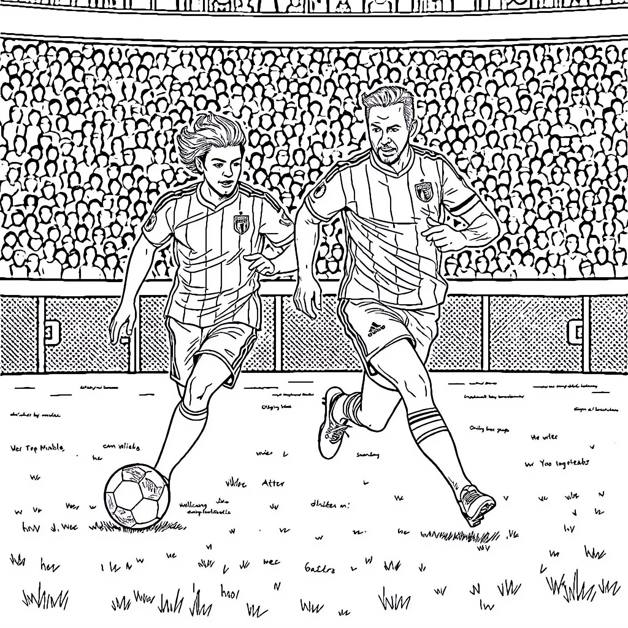Olivier in intense soccer match with teammates Coloring Page (free black-and-white line drawing printable PDF for all, from beginners to advanced learners, including children, teens, adults, and seniors)