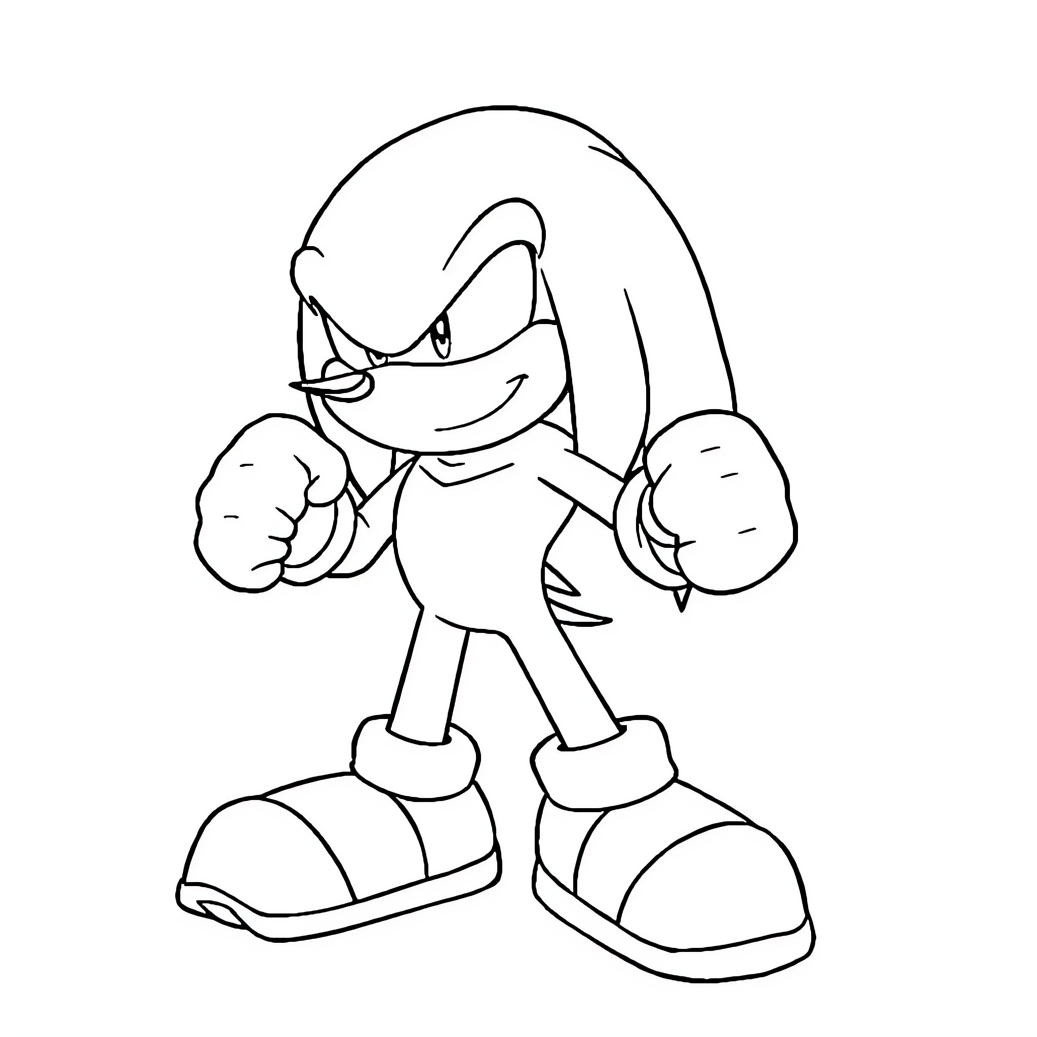 Knuckles striking a confident pose Coloring Page (free black-and-white line drawing printable PDF for all, from beginners to advanced learners, including children, teens, adults, and seniors)