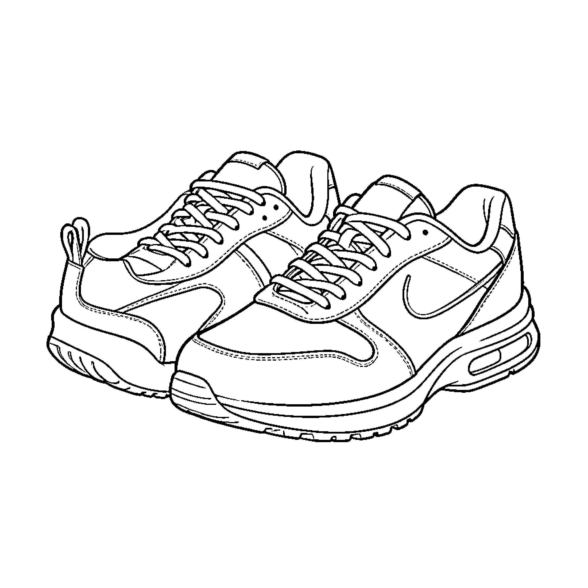 Sneaker Design Sketch with Laces and Air Cushion Coloring Page (free black-and-white line drawing printable PDF for all, from beginners to advanced learners, including children, teens, adults, and seniors)