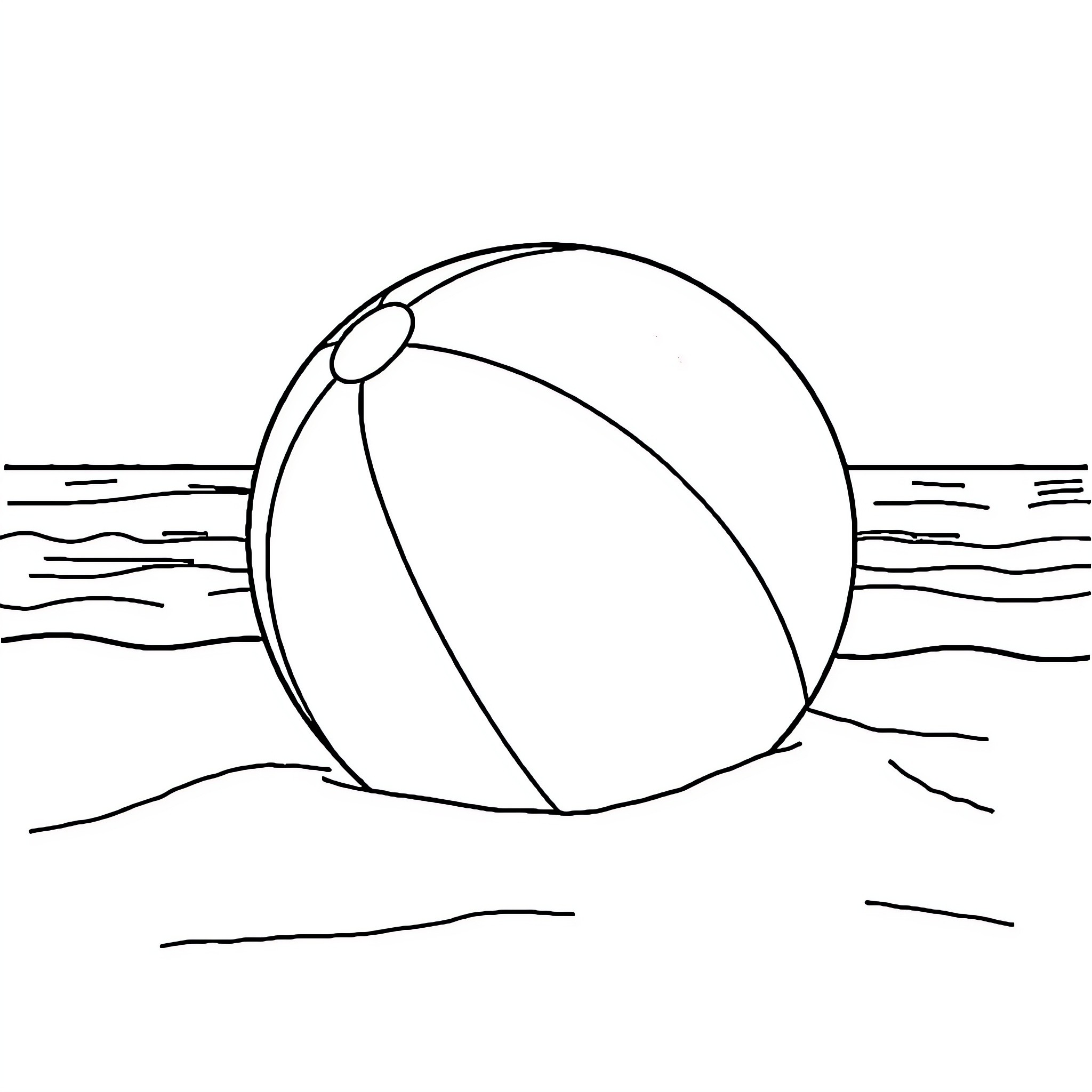 Ball floating on tranquil waves Coloring Page (free black-and-white line drawing printable PDF for all, from beginners to advanced learners, including children, teens, adults, and seniors)