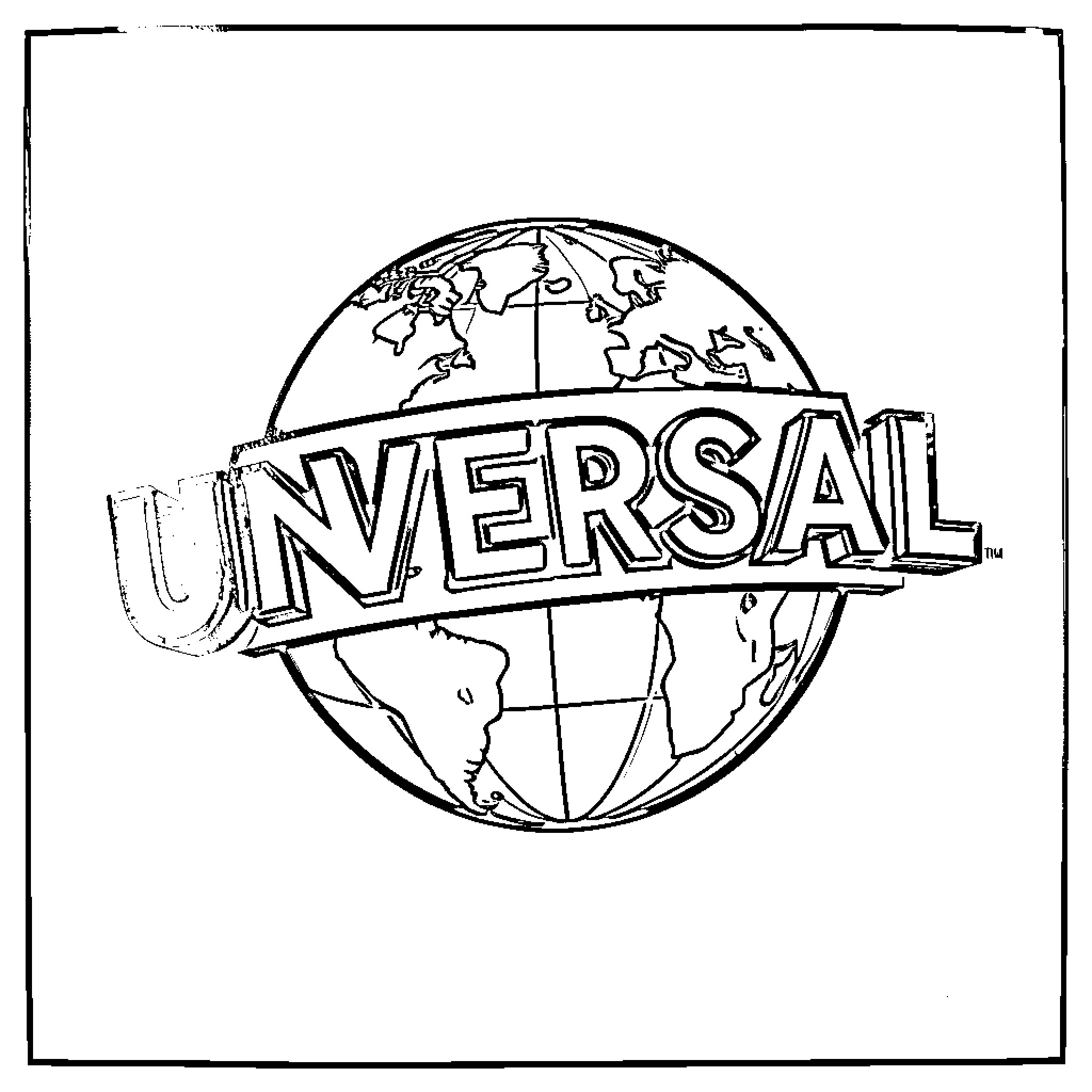 Logo with globe and the word 'Universal' Coloring Page (free black-and-white line drawing printable PDF for all, from beginners to advanced learners, including children, teens, adults, and seniors)