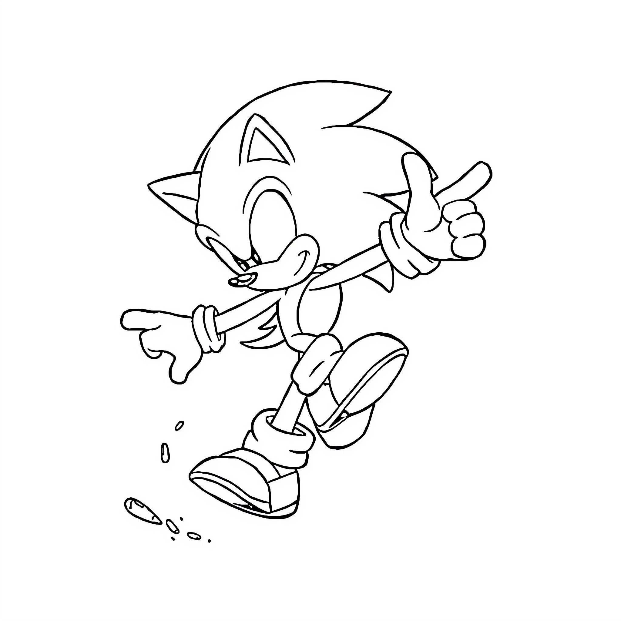 Sonic running in action pose Coloring Page (free black-and-white line drawing printable PDF for all, from beginners to advanced learners, including children, teens, adults, and seniors)