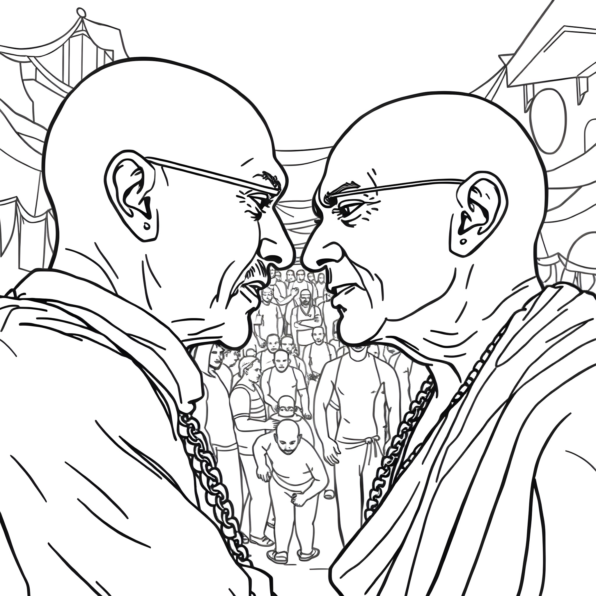 Eminem surrounded by his fans in a concert Coloring Page (free black-and-white line drawing printable PDF for all, from beginners to advanced learners, including children, teens, adults, and seniors)