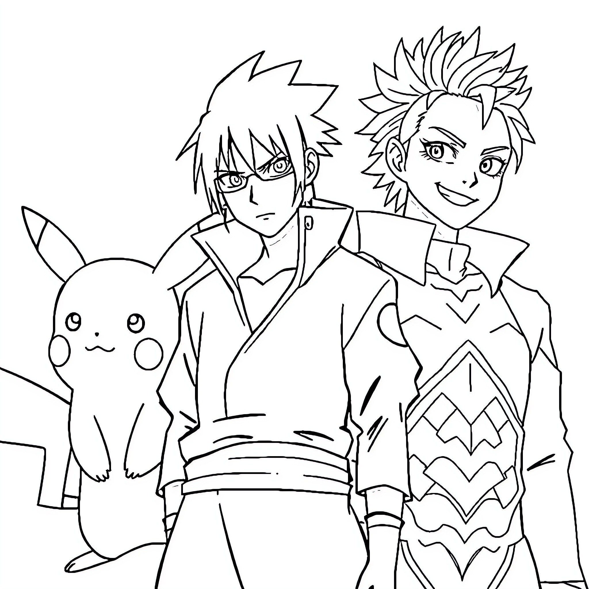 Sasuke and Naruto in animated adventure Coloring Page (free black-and-white line drawing printable PDF for all, from beginners to advanced learners, including children, teens, adults, and seniors)