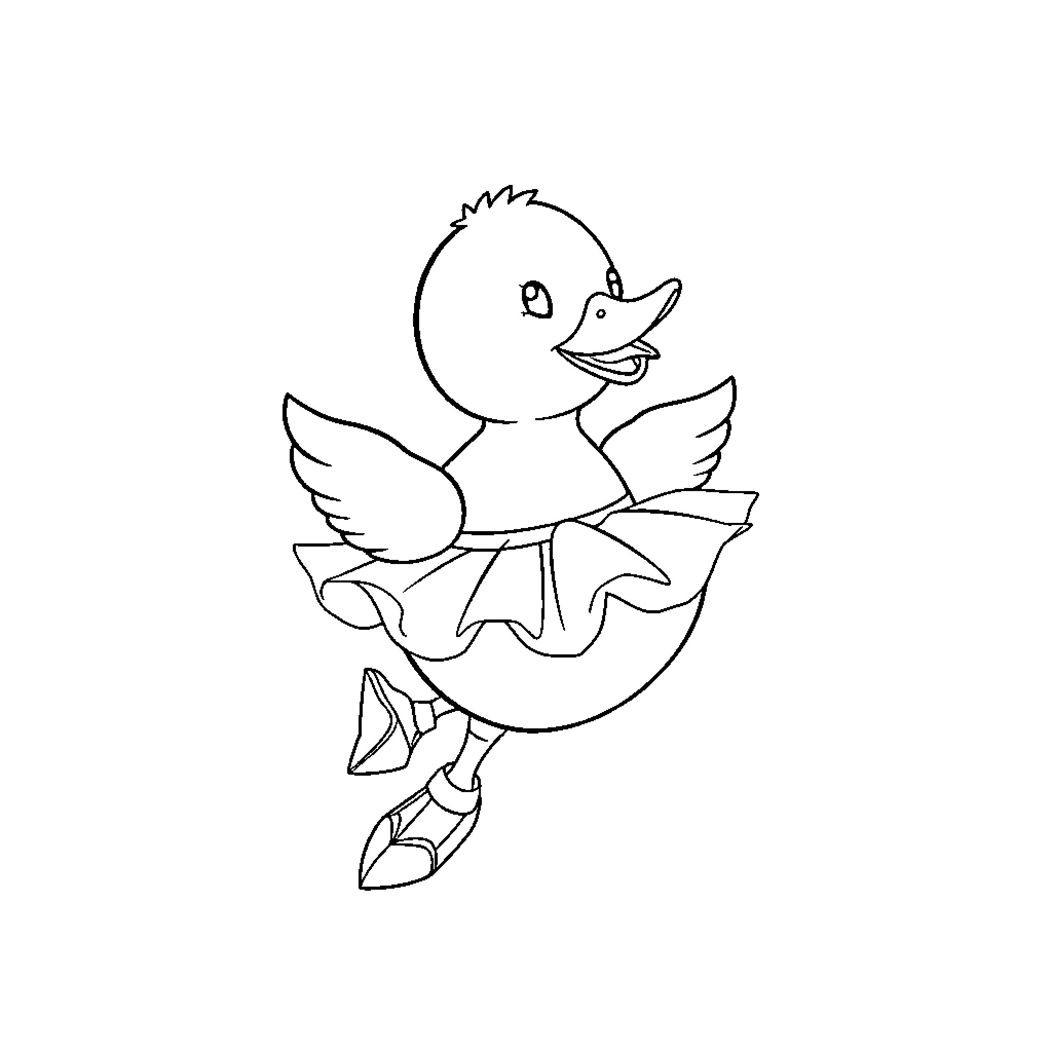 Rubber Duck Cheerfully Dancing Coloring Page (free black-and-white line drawing printable PDF for all, from beginners to advanced learners, including children, teens, adults, and seniors)
